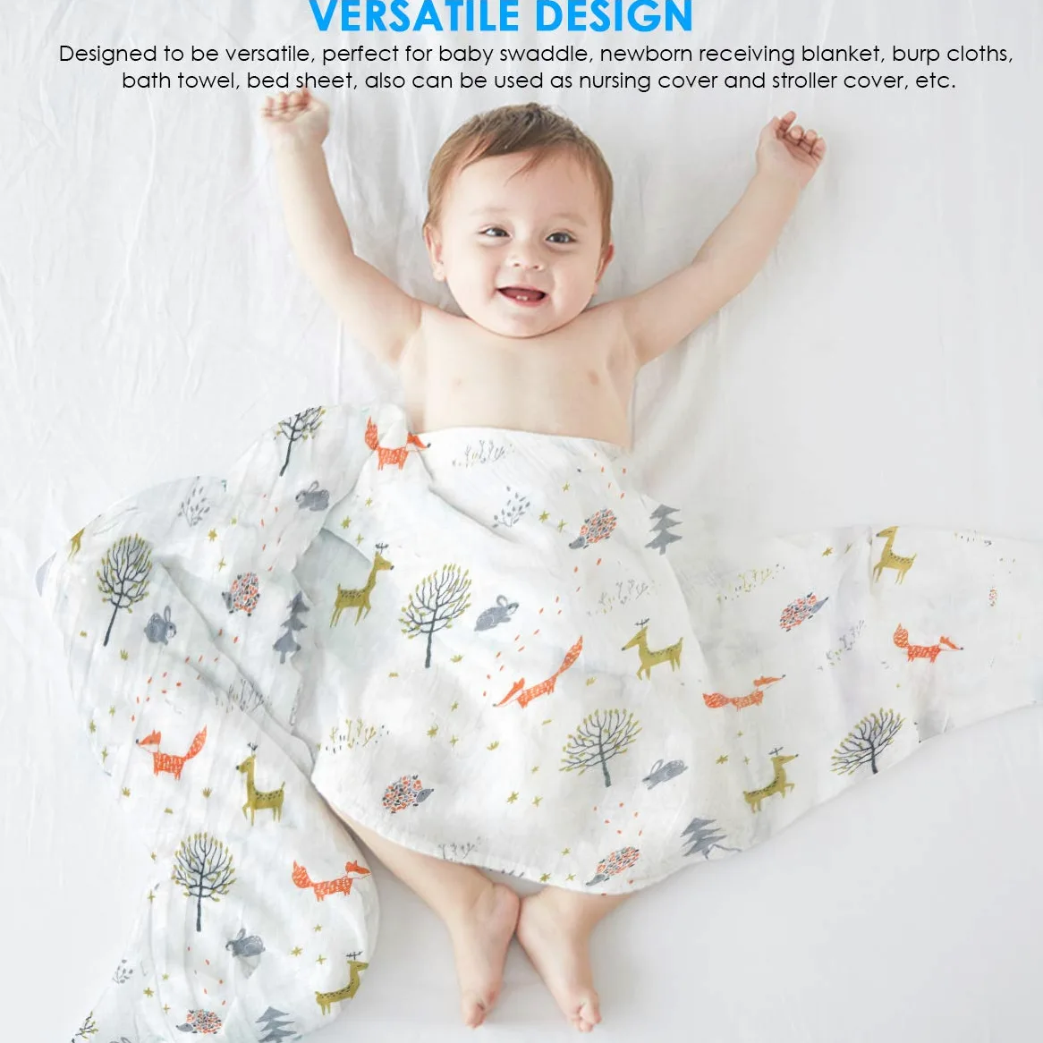 4 pz/Lotto Mussola Bambino Swaddle Coperte Neonato Ricezione Coperte Avvolgere per Ragazzi Ragazze 47 x 47 Pollici (#C)
