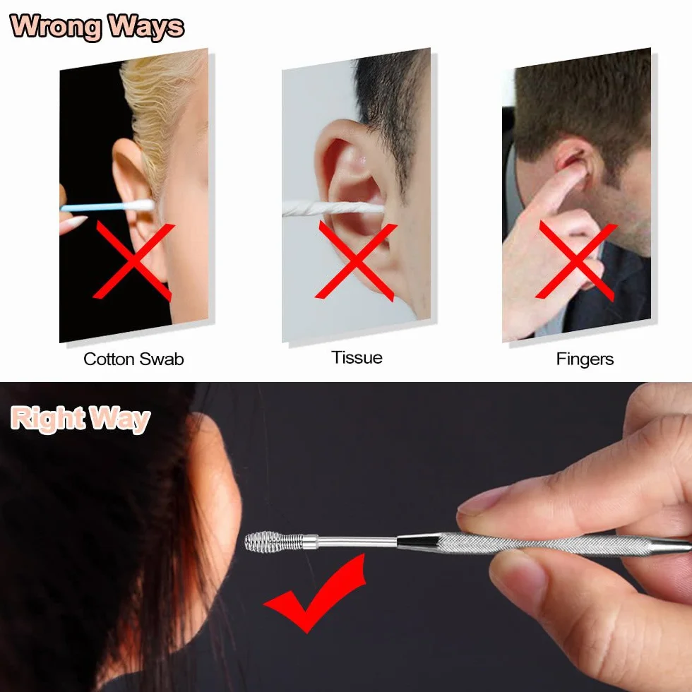 2 pezzi in acciaio inossidabile Ear Pick Curette Ear Wax Remover Spiral Spring Earpick Cleaner per l'orecchio Pratico e popolare
