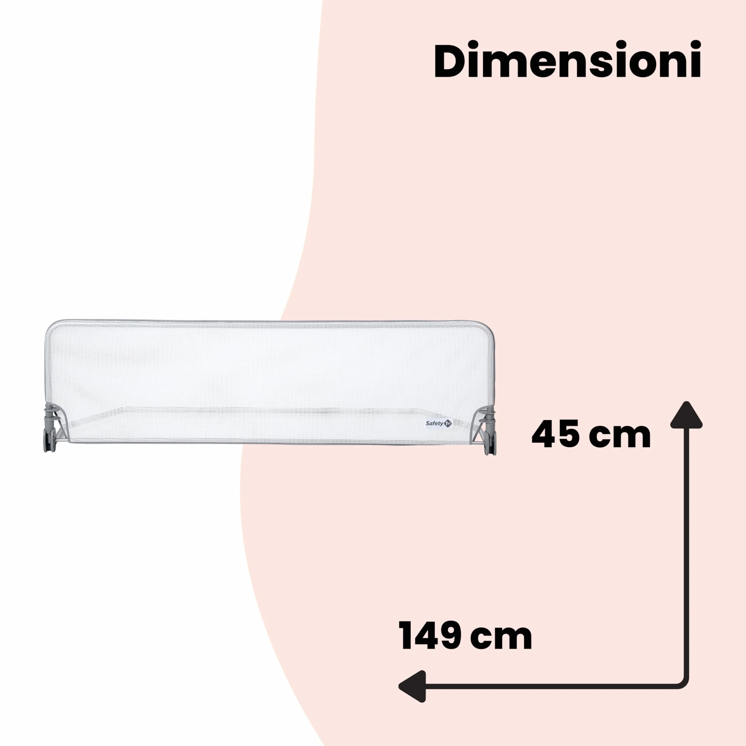 Safety 1st Barriera Letto Bambini 150 cm, Sponda 18 Mesi - 5 Anni, Sbarra Letto Bambini Reclinabile, Paracolpi Tessuto in Rete, Blocco Automatico, Semplice da Pulire, Bianco