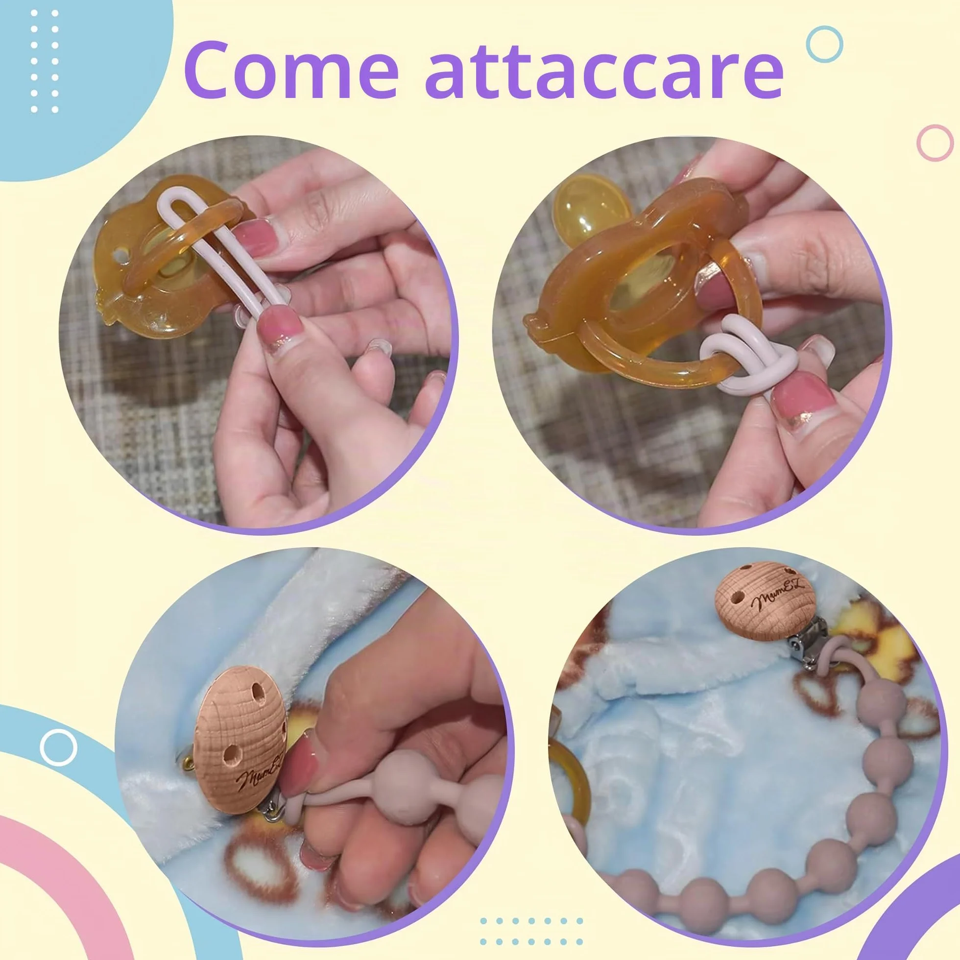 Catenella Portaciuccio - Porta Ciuccio: Set 2 PCS Con Catenella Ciuccio, Portaciuccio Mam Clip per Tenere Pulito Il Ciuccio Del Tuo Bambino