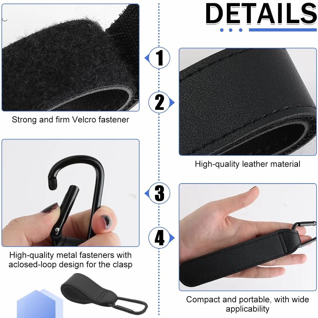 4 Pezzi Ganci Passeggino, in Pelle, Gancio per Passeggino Portatile, Moschettoni per Carrozzina, per Borsa Passeggino, Zaini, etc