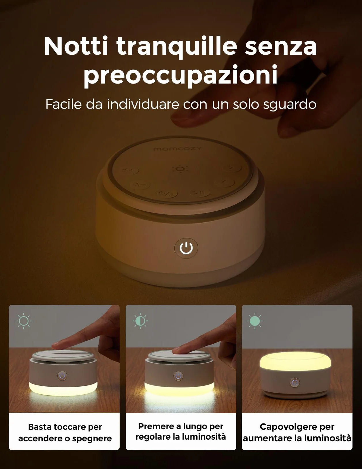 Momcozy Macchina per il rumore per bambini – 20 suoni calmanti e luce tattile, portatile rumore bianco per bambini e adulti, timer per addormentarsi e promemoria | Compagno di viaggio ideale (giallo)