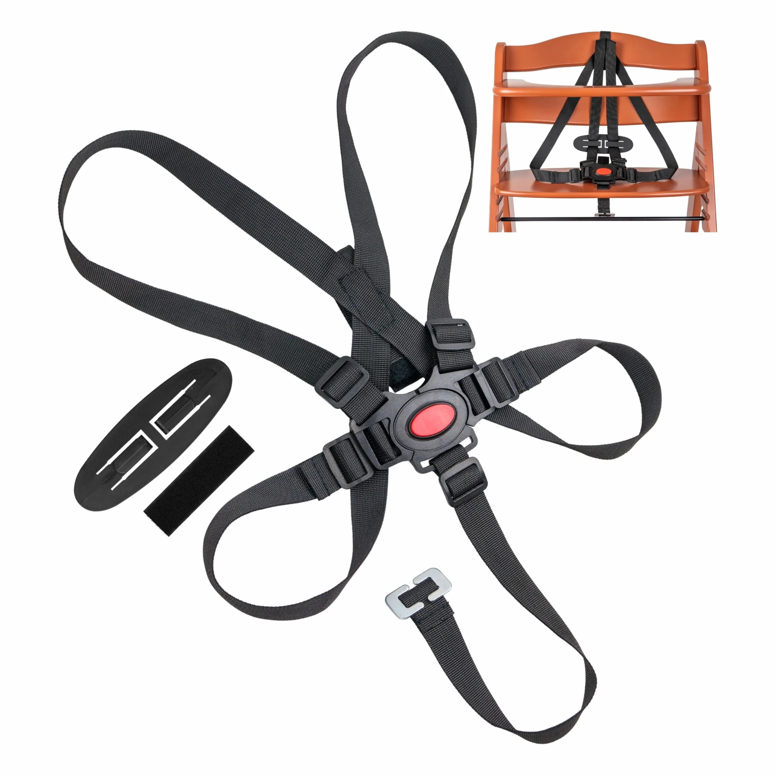 Sistema di imbracatura a 5 punti per seggiolone, 1 Set, compatibile con Hauck, Stokke Tripp Trapp, Roba, ecc., in Nero, imbracatura con clip sul petto