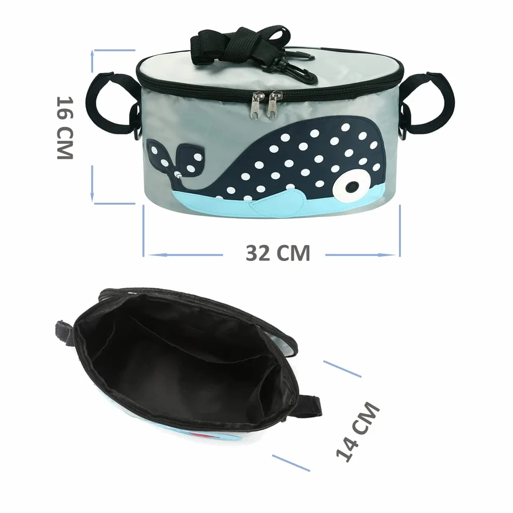 Borsa Portaoggetti Passeggino Universale,Organizzatore Passeggino Valco Con Porta Biberon Portabicchieri per Carrozzina, Resistente all' acqua（Whale con copertura)