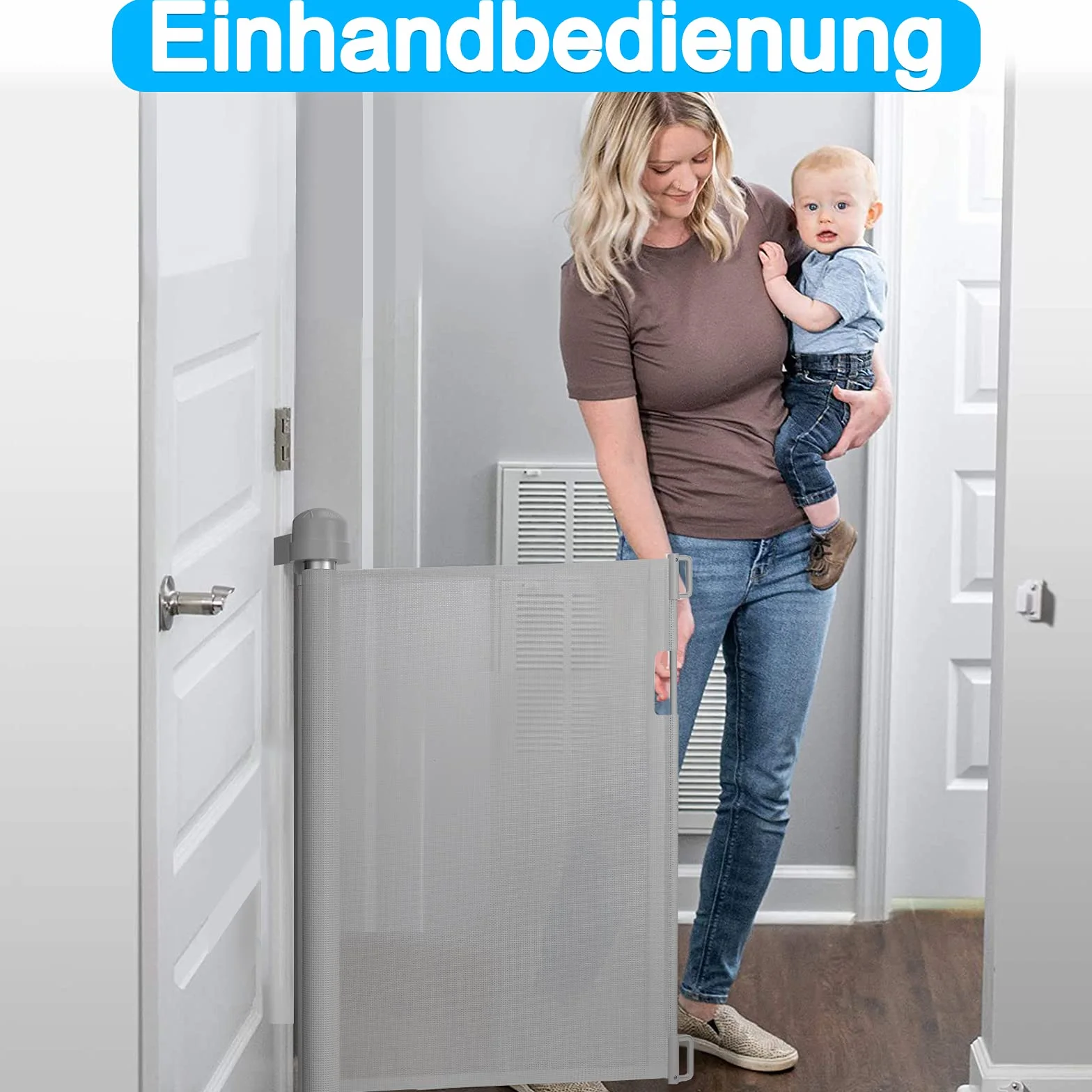 Froadp Griglia di protezione per scale, estensibile da 0 a 180 cm, adatta per bambini e animali domestici, porta retrattile, adatta per interni ed esterni (grigio, 0-180 cm)