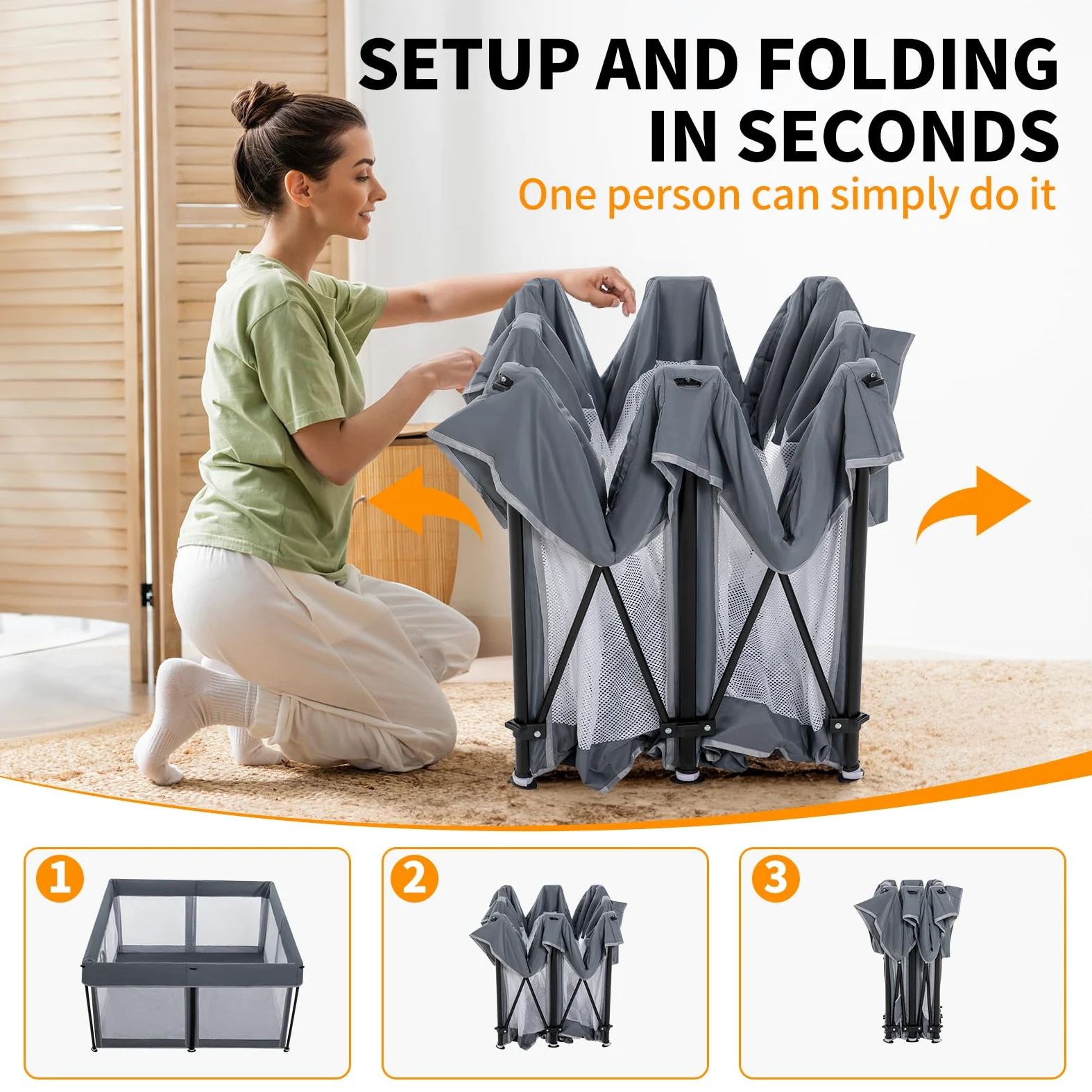 Box pieghevole per bambini, 127 x 127 cm, extra large, per neonati e bambini, centro attività per interni ed esterni con recinzione, grigio