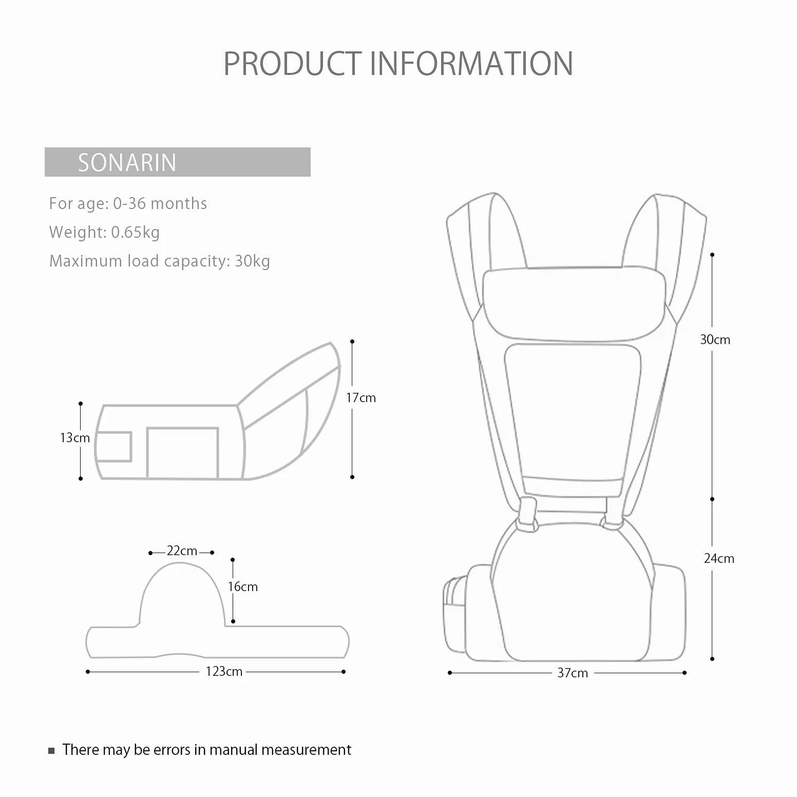 SONARIN Marsupio Neonati Ergonomico con Sedile,Puro Cotone Portantina Leggero e Traspirante per Bambini da 0-36 Mesi,Approvato da Standard di Sicurezza,Multiposizione,Fino a 30 KG(Grigio)