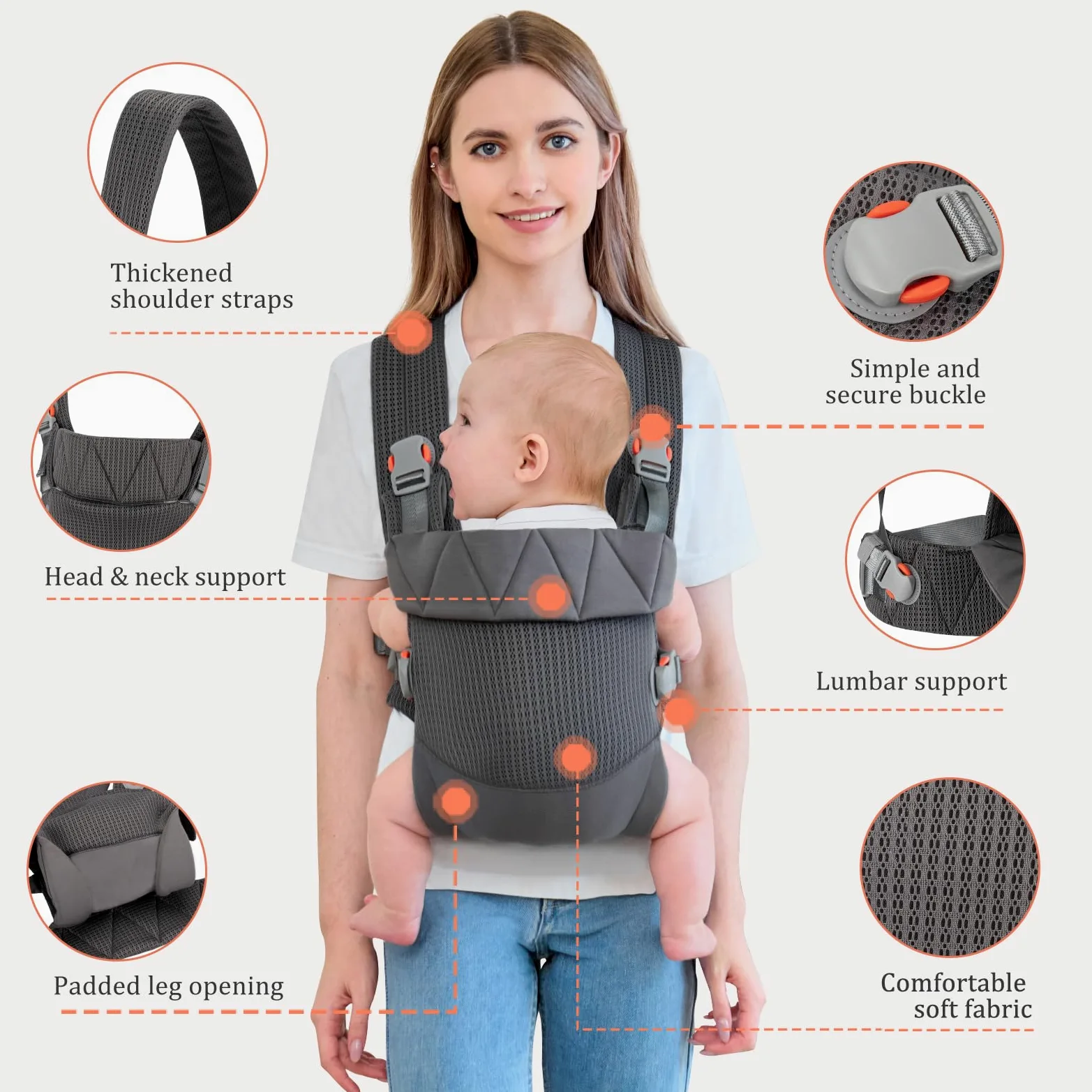 IULONEE Marsupio per neonati e neonati, colore: grigio scuro | Marsupio ergonomico per neonati con cinghie regolabili traspiranti e leggere per mani libere