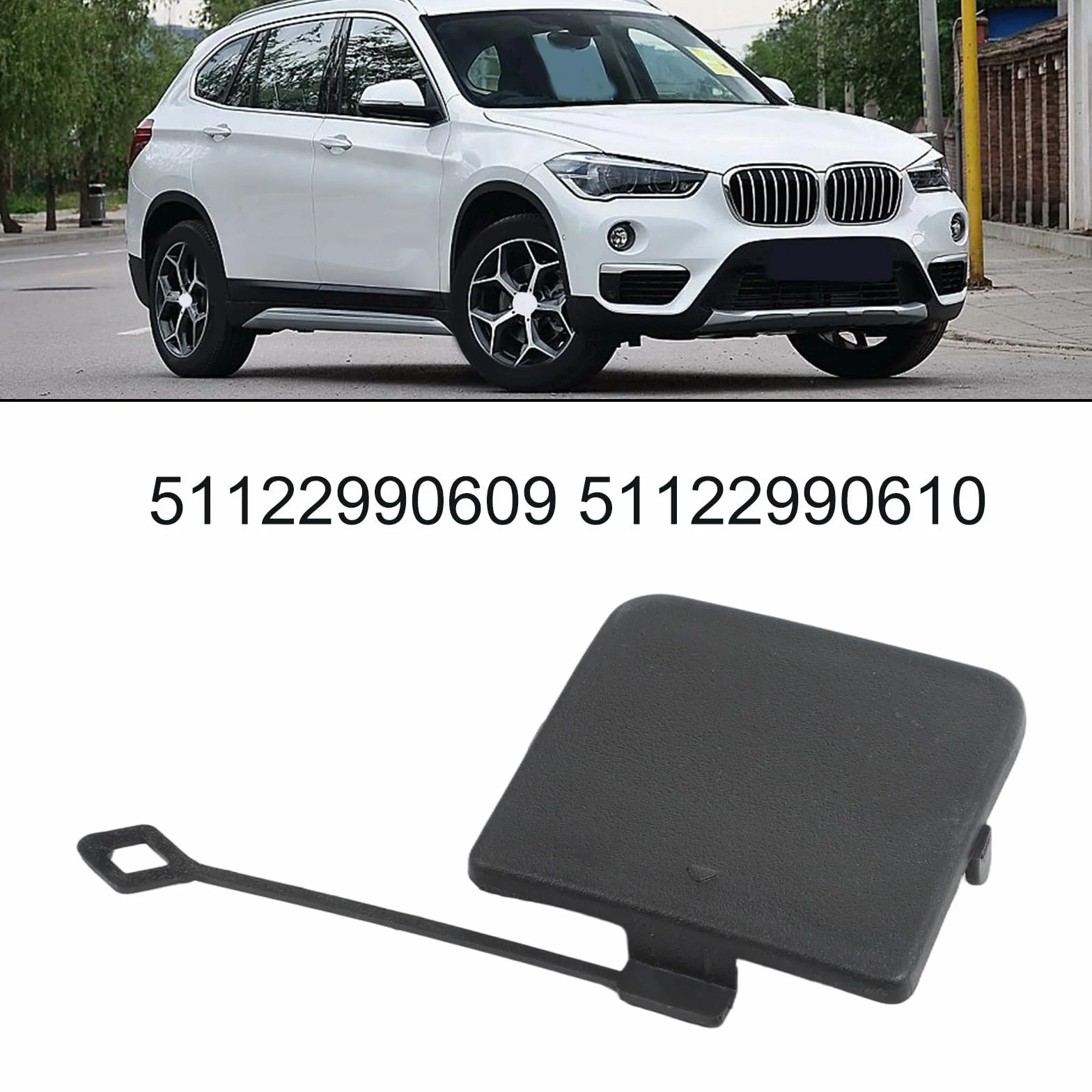 Copertura gancio di traino per X1 E84 2009-2012, ABS nero paraurti anteriore tappo di traino parte di ricambio compatibile con OEM 51122990609 51122990610 lato sinistro o destro per (51122990610