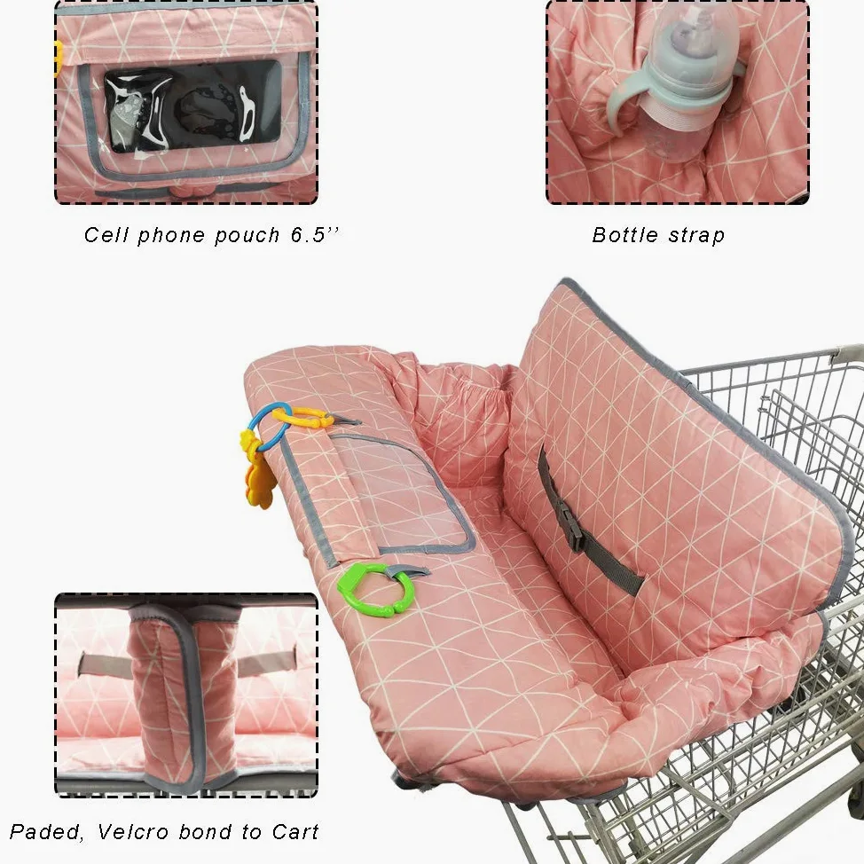 Coperture del carrello della spesa per neonata, copri seggiolone in cotone, cuscino del carrello della spesa per bambini, copricarrello per neonati ragazza, lavabile in lavatrice, grande (rosa)