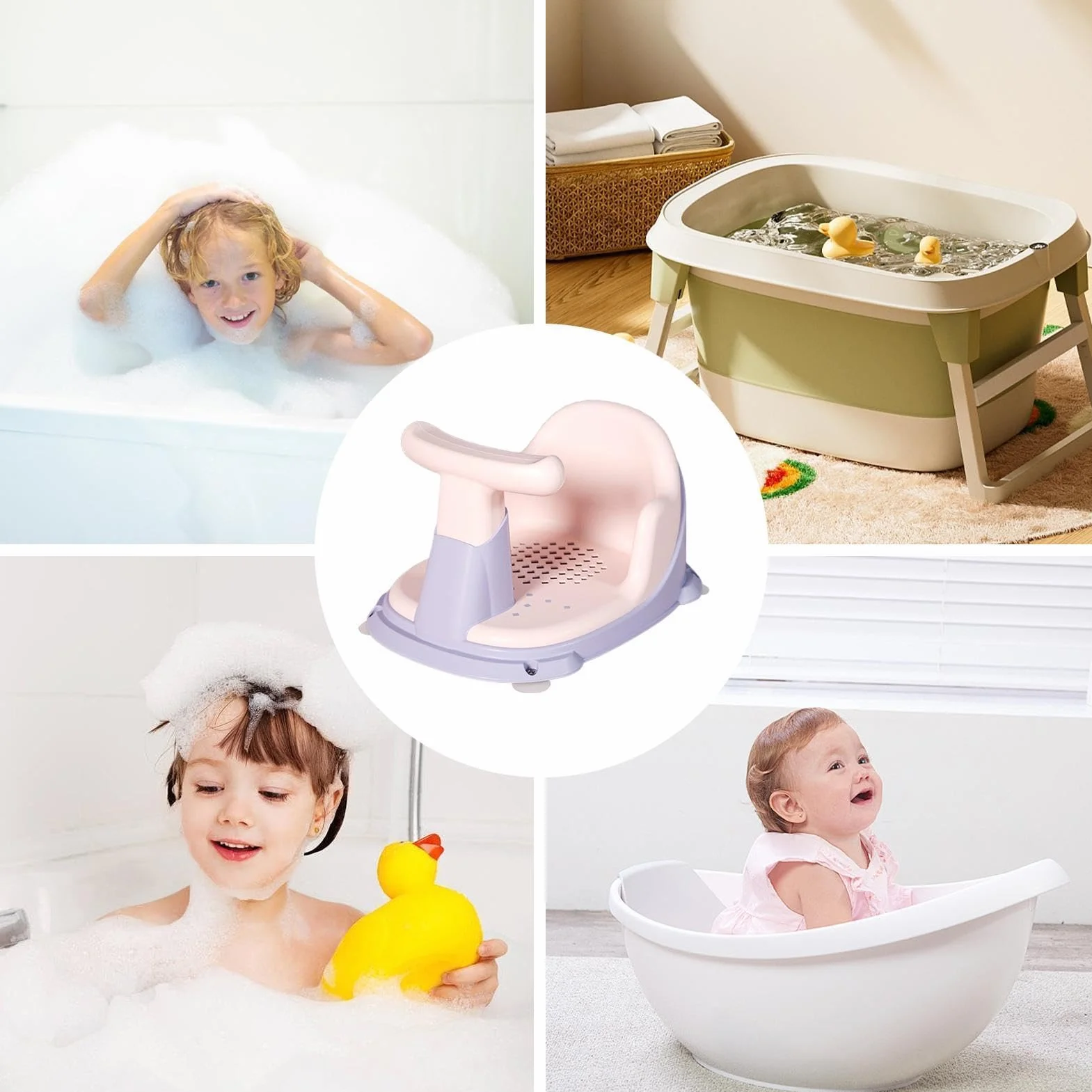 Sedile Per Doccia Con Ventose - Seggiolone Vasca Da Bagno 6 A 18, Supporto Il Dei Bambini | Ausilio Sit-Up Antiscivolo Vasche Schienale Alto Sicuro L'igiene Del Gioco Infantile