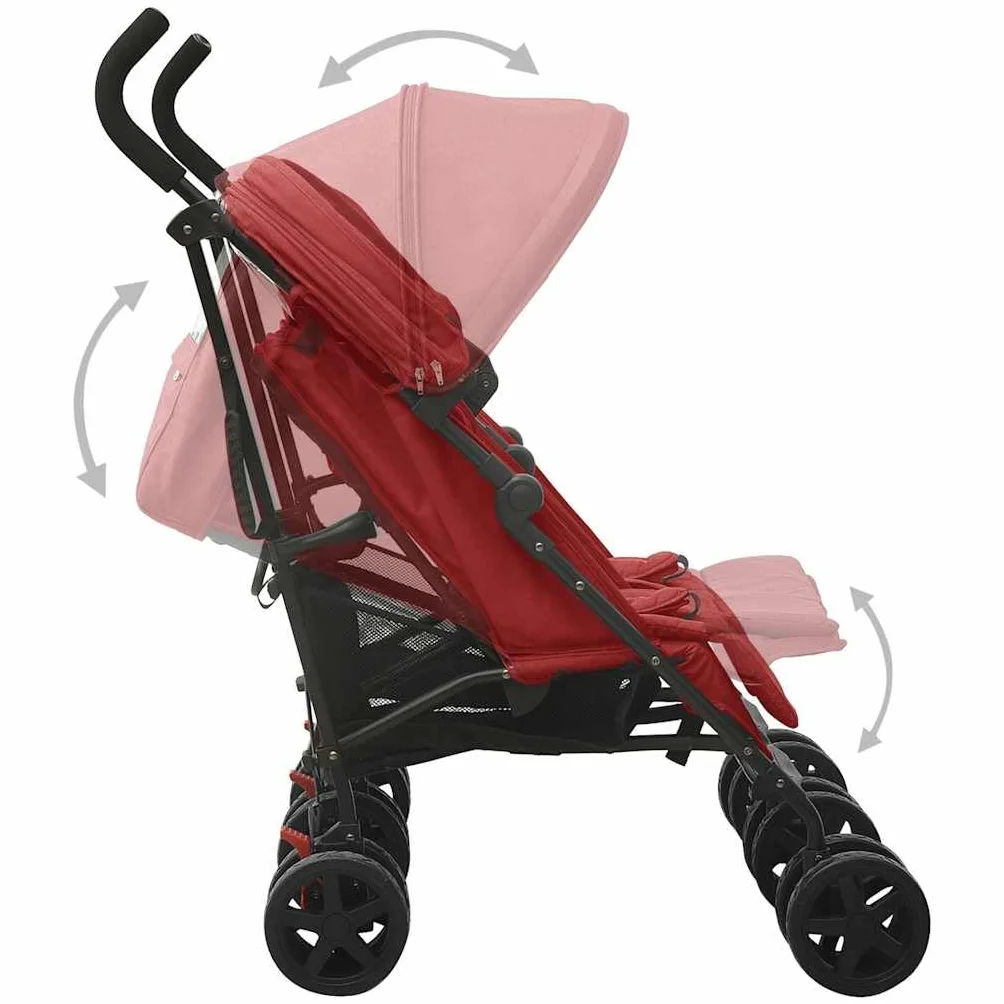vidaXL Passeggino Gemellare in Acciaio Rosso