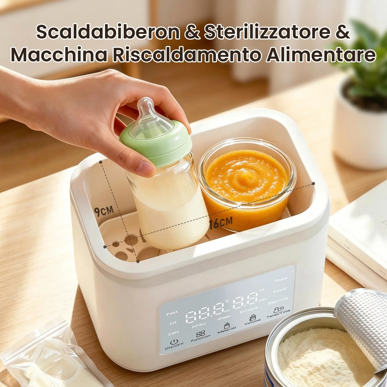 Scaldabiberon e Sterilizzatore Biberon 10 in 1,Scalda biberon e Scalda Pappa 230W Riscaldamento Rapido e Sbrinamento,con Display LCD,Timer,Mantiene il Calore,Senza BPA