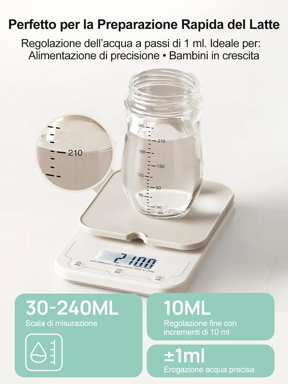 Preparatore di Biberon, Scaldabiberon, Bollitore elettrico bollitore acqua elettrico, Scaldabiberon istantaneo, Funzionamento Rapido con una sola mano, Sistemi Termostatici Intelligenti, 1.5L