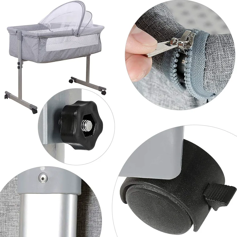 OHMG 2 in 1 Culla Co-sleeping con materasso e zanzariera,Cododo Relevable Camera Bambino Completa con Materasso e Zanzariera per Neonati da 1-36 Mesi,Culla Fianco Letto (96x57x77cm (grigio))