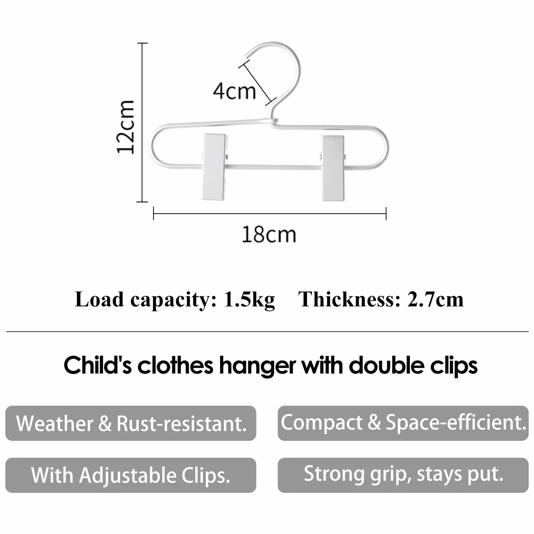 SHIMOYAMA Grucce appendiabiti per bambini con clip, antiscivolo e regolabili, confezione da 6 pezzi, in alluminio (18 cm), piccole grucce per vestiti per neonati e animali domestici