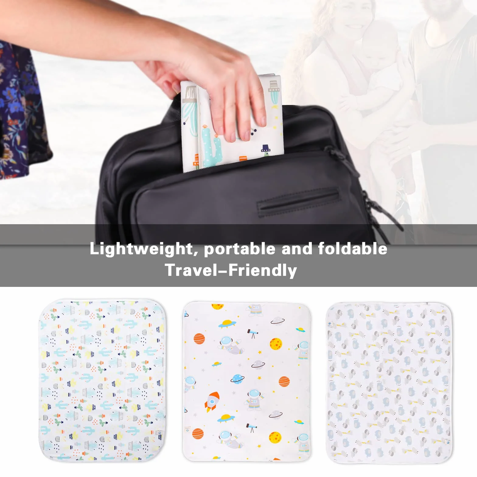 Fasciatoio Portatile Pieghevole e impermeabile Fasciatoio per bambini tappetino per fasciatoio impermeabile confezione da 2 materassini lavabili riutilizzabili sotto cuscinetti per fasciatoio 70x96cm