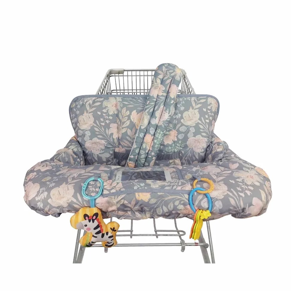 Copertura per carrello della spesa 2 in 1, copertura per seggiolone, imbottita, per bambini, con 2,5 cm di spessore, rimovibile, reversibile, motivo floreale;