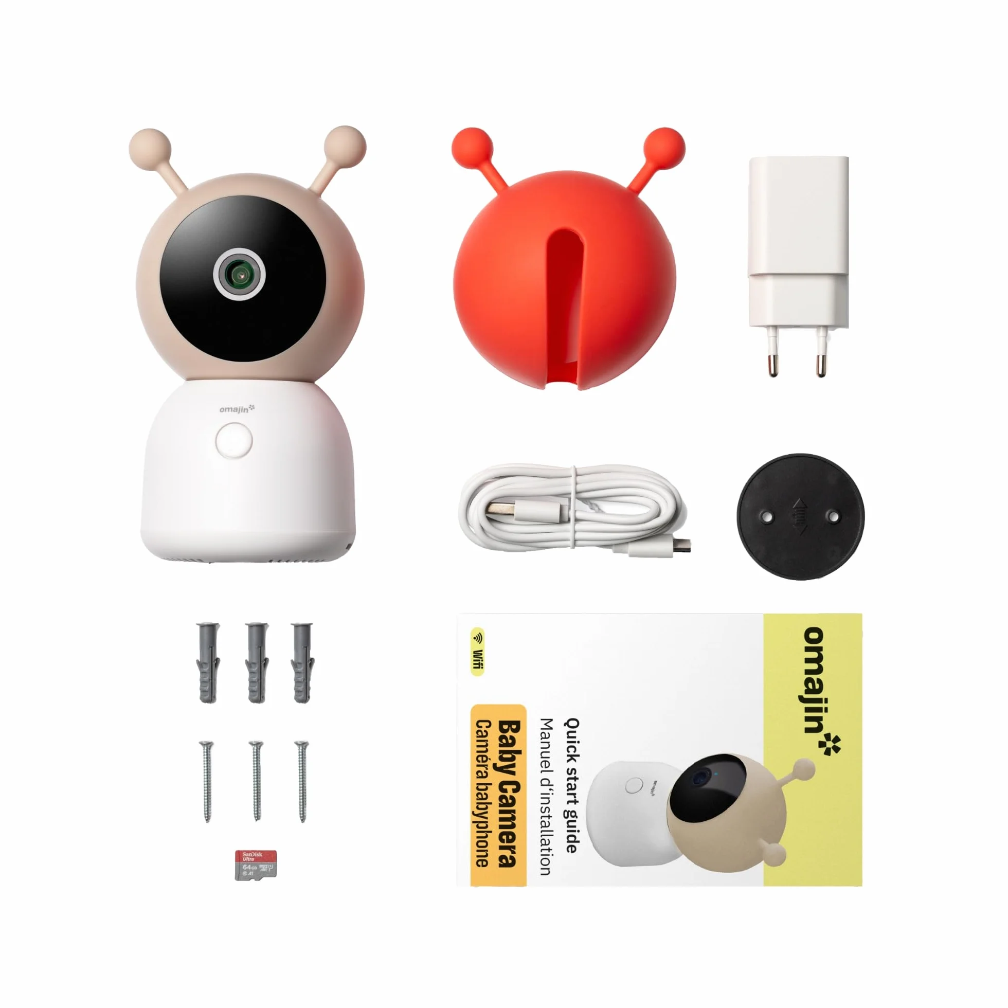OMAJIN by Netatmo Videocamera Baby Monitor 2K HD, visione notturna, avviso pianto, audio bidirezionale, ninna nanna, luce notturna, sensori umidità e temperatura, controllo app, OBC-01
