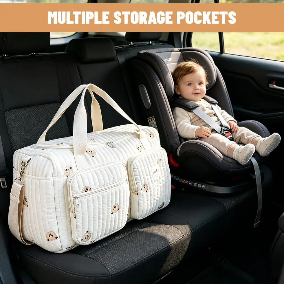 Borsa fasciatoio versatile, 48 × 22 × 26 cm, leggera e imbottita, in cotone, borsa da viaggio, borsa per neonati e borsa premaman per gravidanza, cura del bambino, weekend