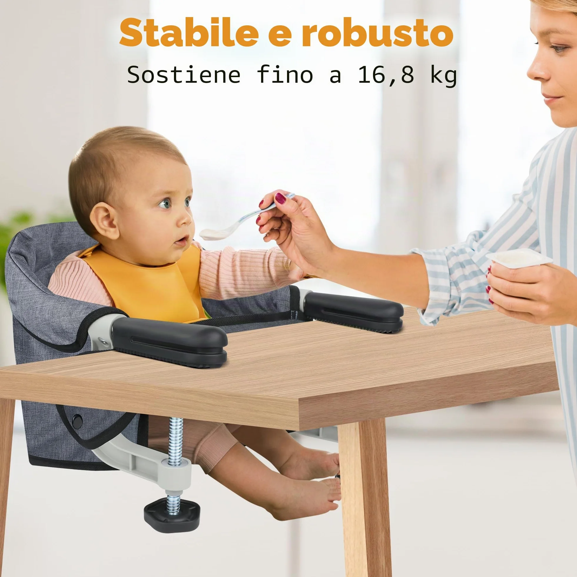 Toogel Seggiolini da Tavolo, Seggiolone Pieghevole Portatile con Imbracatura di Sicurezza, Baby Seggiolino da Tavolo con Borsa da Trasporto per Casa e Viaggi (Grigio)