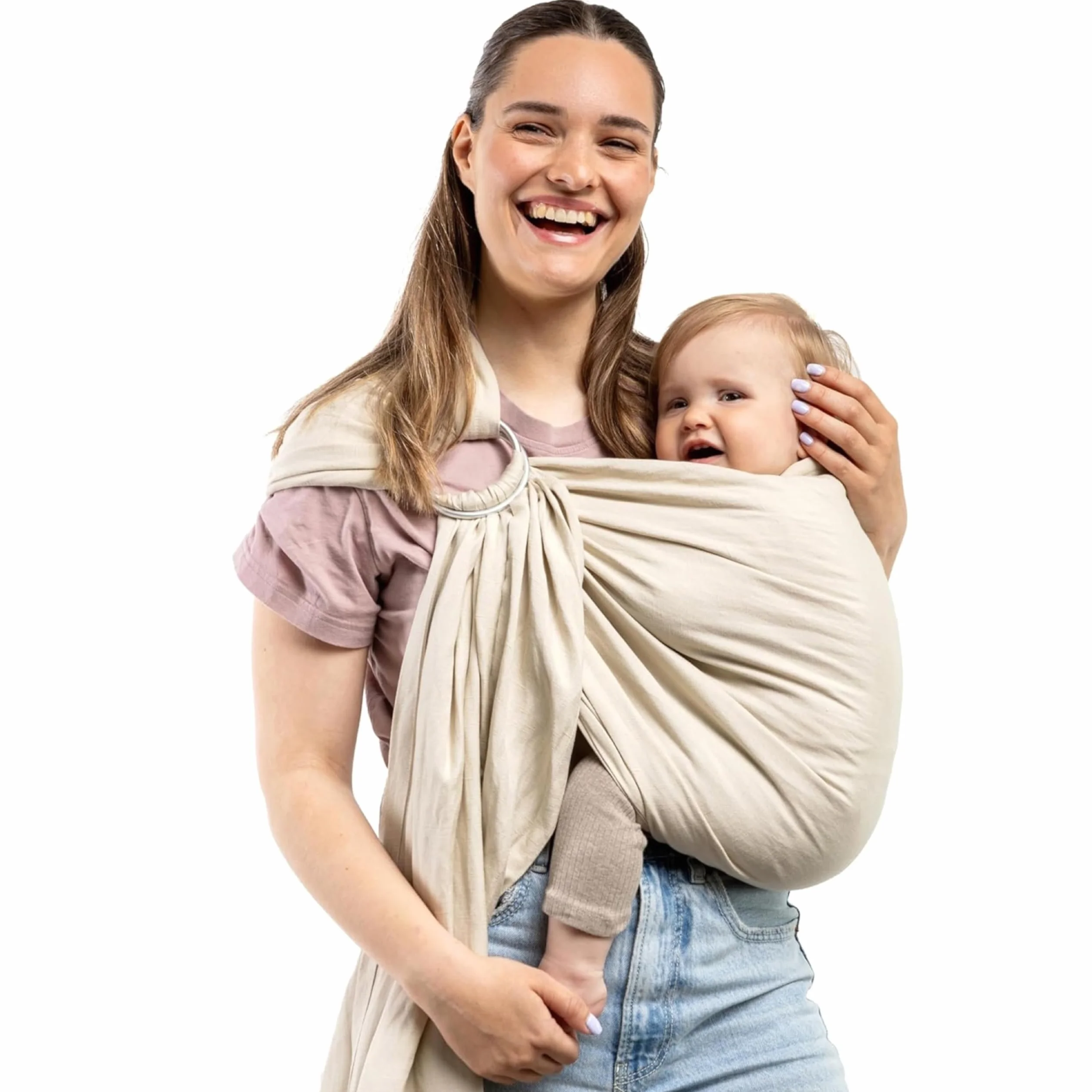 Boba Fascia ad Anelli Porta Bebè da Neonato a Bambino — Porta bebè leggero e traspirante, porta bebè salutare per le anche, fascia porta bebè per il trasporto frontale e laterale, 3,6-15,8 kg (Pampas)