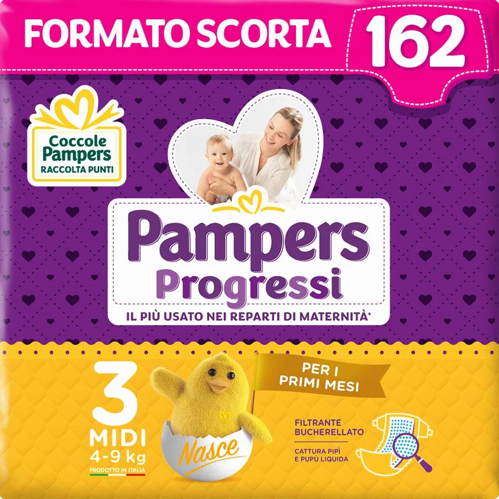 Pampers Progressi Midi, 162 Pannolini, Taglia 3, 4-9 Kg