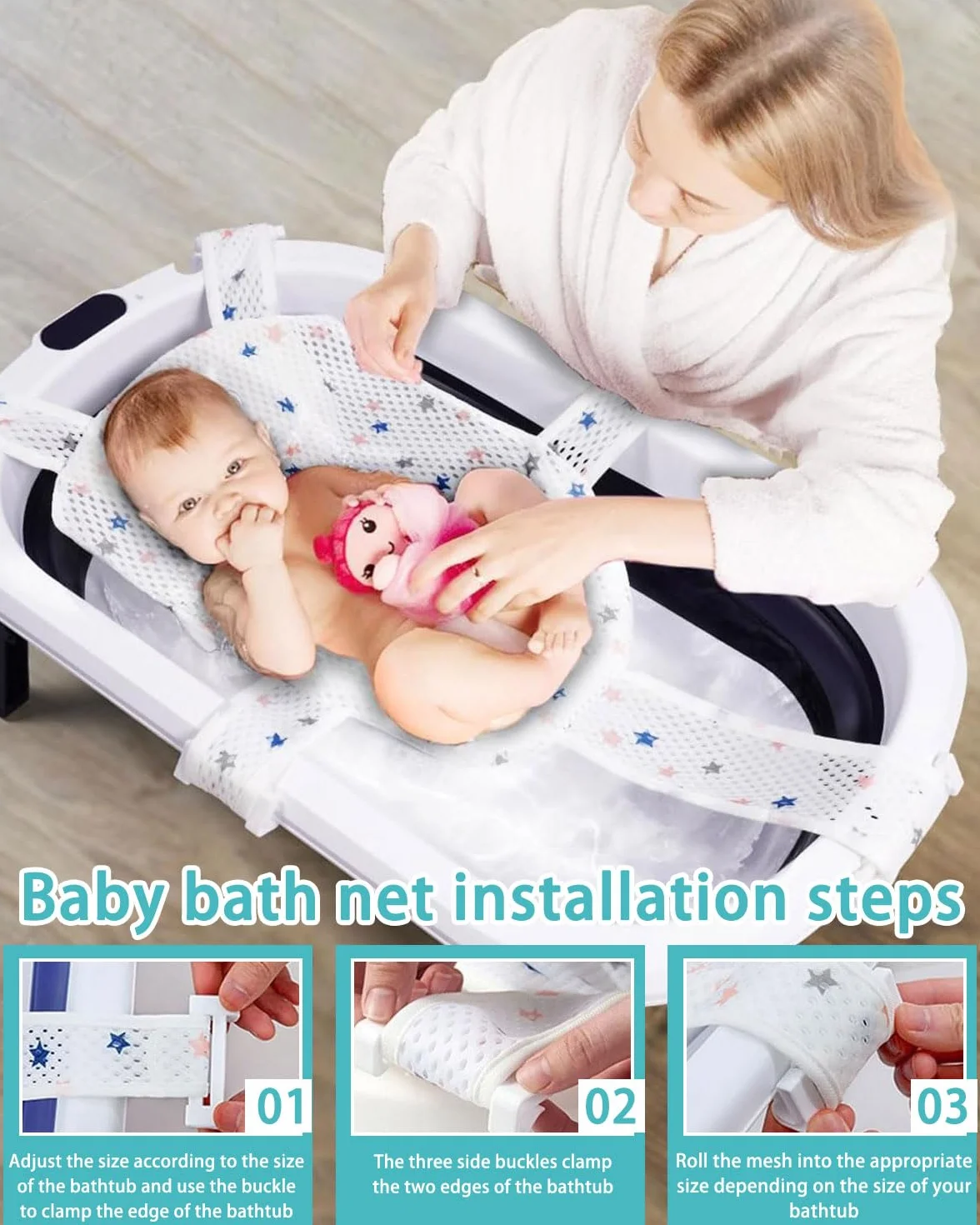 Universale Tappetino da Bagno per Neonati, Cuscino Bagnetto Neonato,Rete Bagnetto Sedile Bagnetti, Bagnetto Supporto Sedile Regolabile, Tappetino per il bagnetto Neonato, per Bambino 0-4 anni