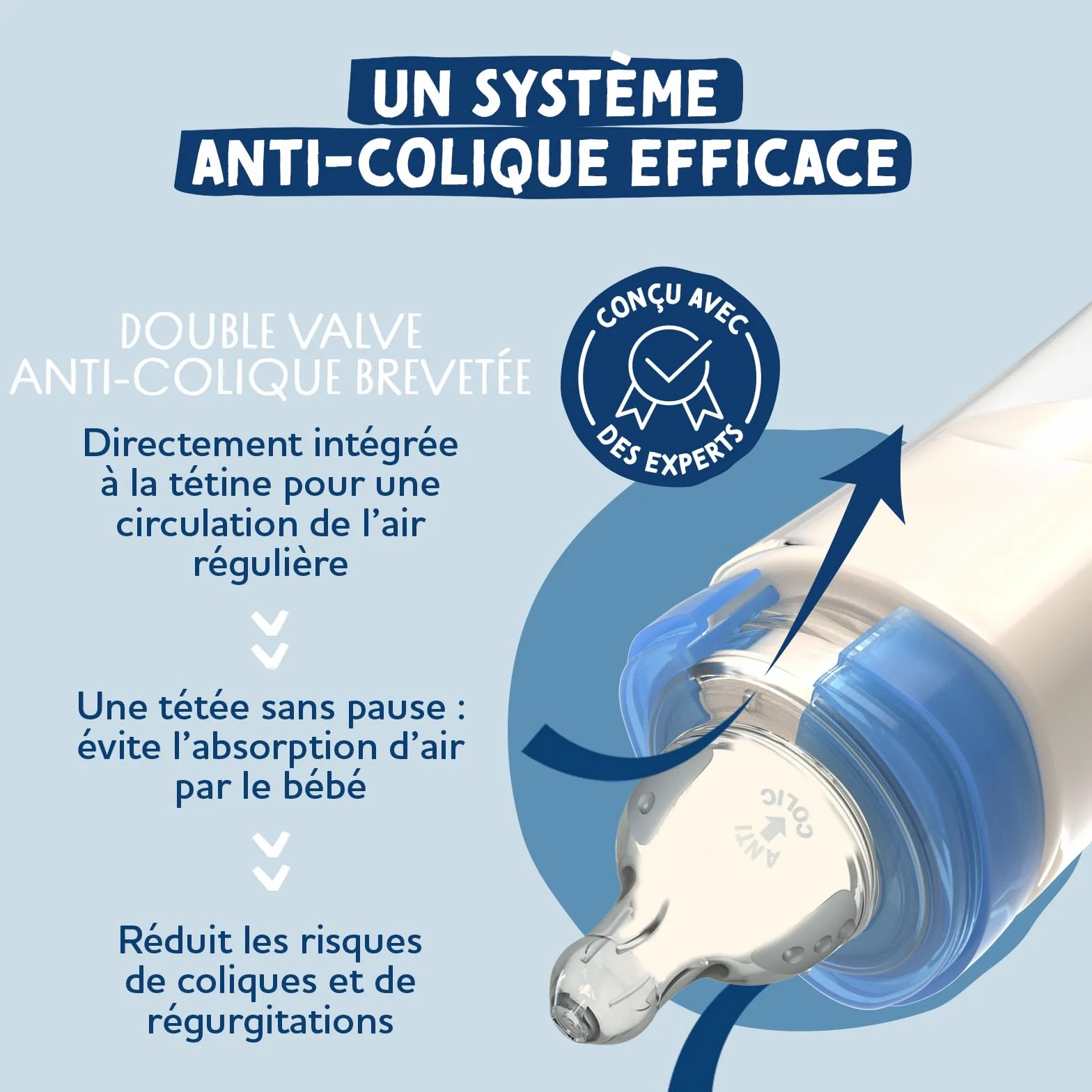 Dodie - Set di 2 biberon(2 unità - confezione da 1) anticoliche per iniziativa, 2 x 330 ml, tettarella rotonda, portata 3, senza BPA, +6 mesi, blu pompiere