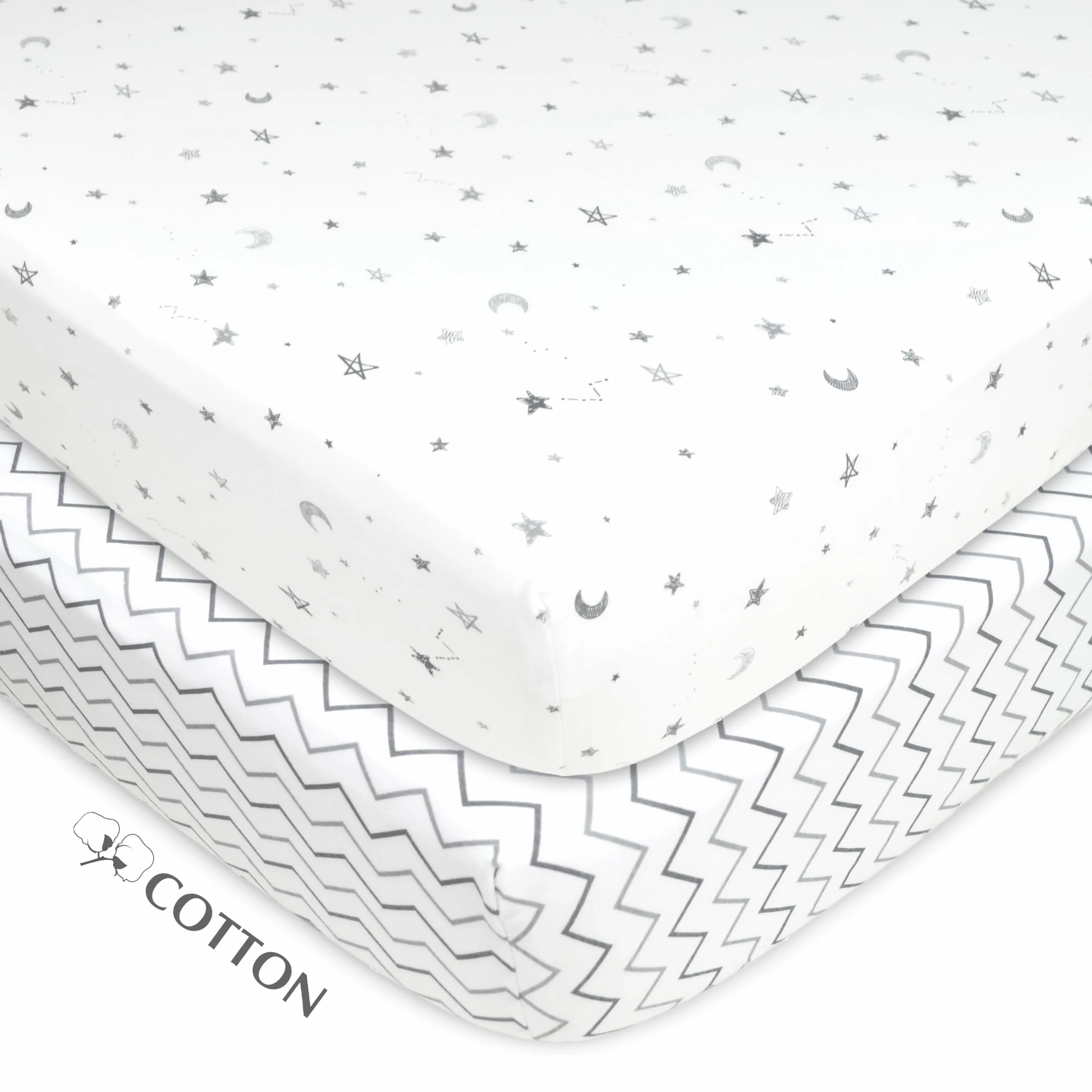 American Baby Company Confezione da 2 lenzuola con angoli per culla in 100% cotone naturale, 132 x 71 cm, morbide, traspiranti, ipoallergeniche e delicate, grigie a zigzag, neutre, per ragazzi e