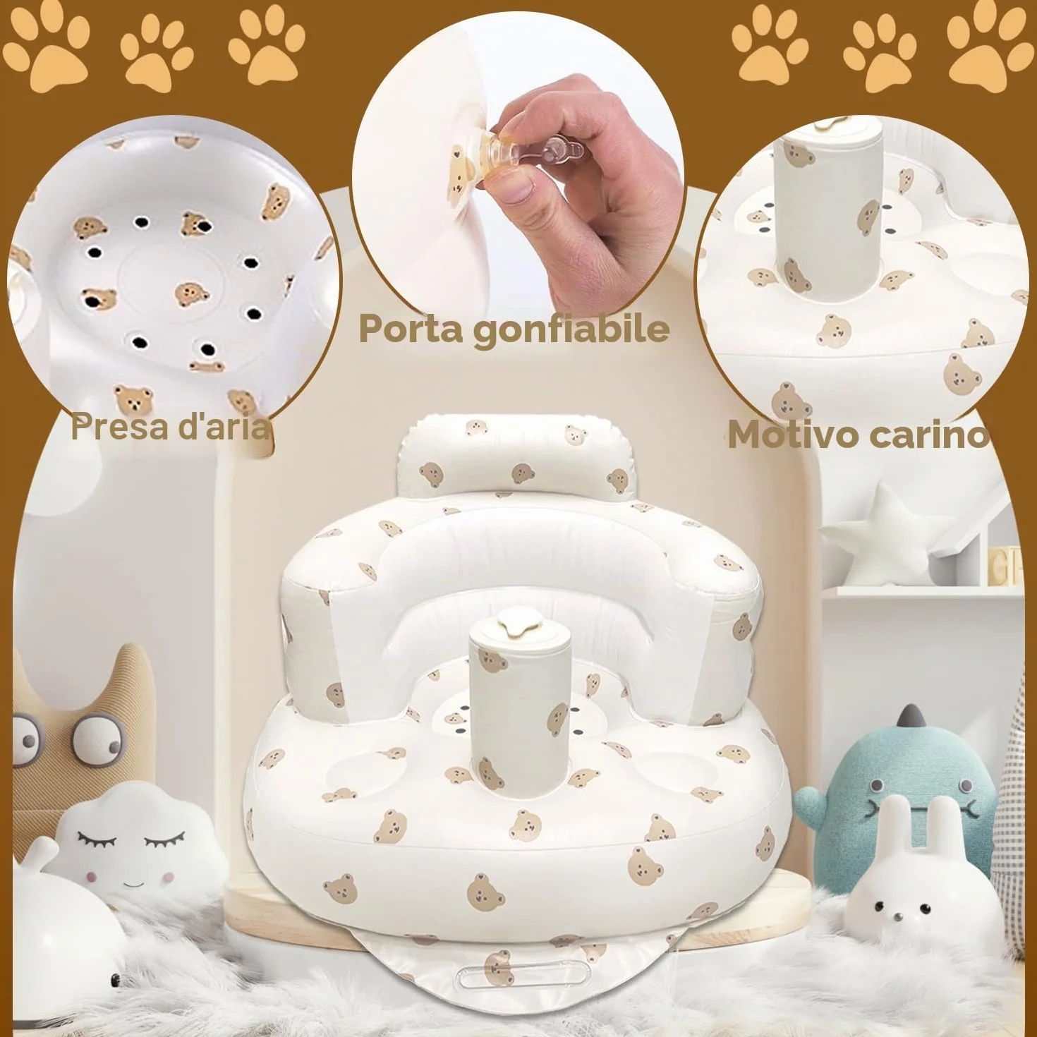 Seggiolino Gonfiabile per Bambini, Sedile da Bagno Gonfiabile per Bambini, Seggiolone gonfiabile portatile da pavimento, Sedile da Allenamento per Bebè, Sedia per Baby Shower, per bambini da 3+ mesi