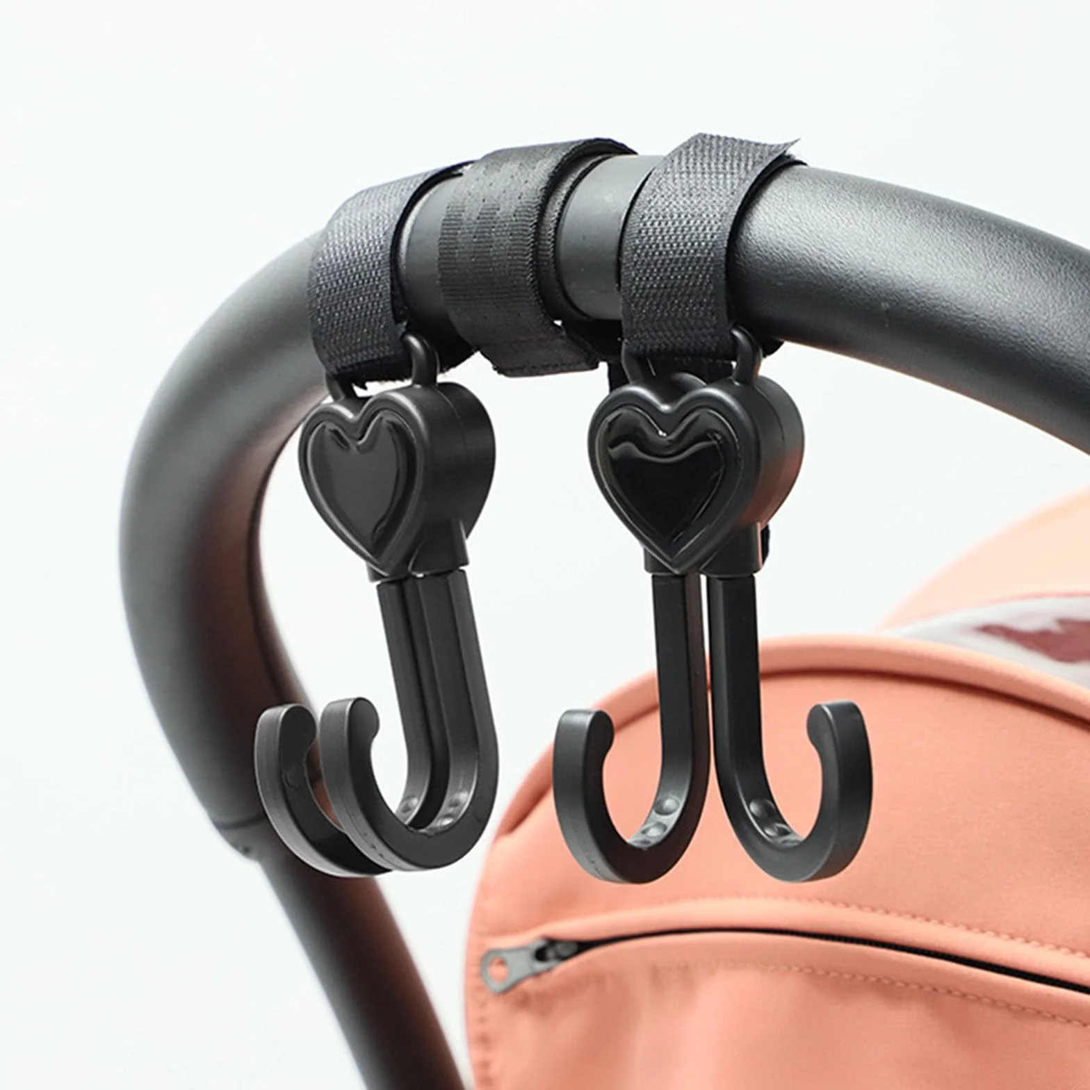ViWaVee Gancio per passeggino, a forma di cuore, con chiusura, per borsa fasciatoio, borse, borse sospese, zaini, portafogli, accessori per passeggini, vestibilità universale (2 confezioni)