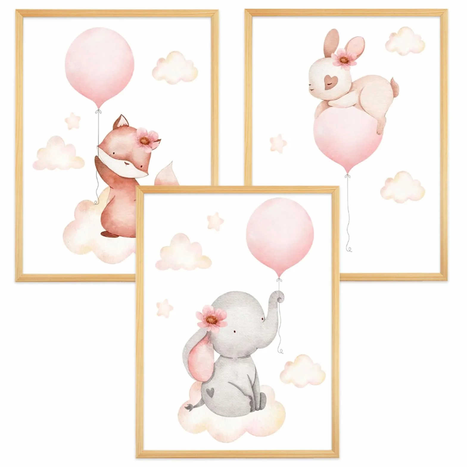 Zamety 3 Pezzi Quadri Cameretta Bambina, Animale Quadri Cameretta Bambino, A4 Quadro Camera da Letto Bambini, Immagini per Quadretti da Parete Neonato, Senza Cornici, 21 x 30 cm