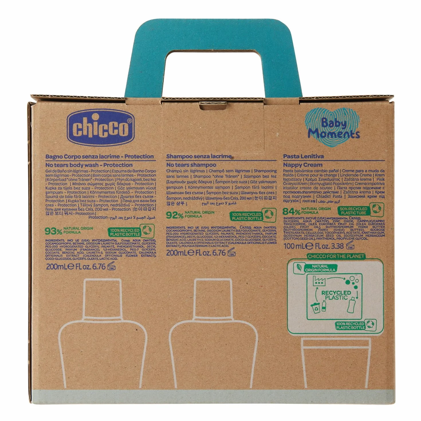 Chicco Baby Moments Set con Bagno Corpo da 200 Ml, Shampo Senza Lacrime da 200 ml, Pasta Lenitiva da 100 Ml, Idea Regalo, 0 Mesi +