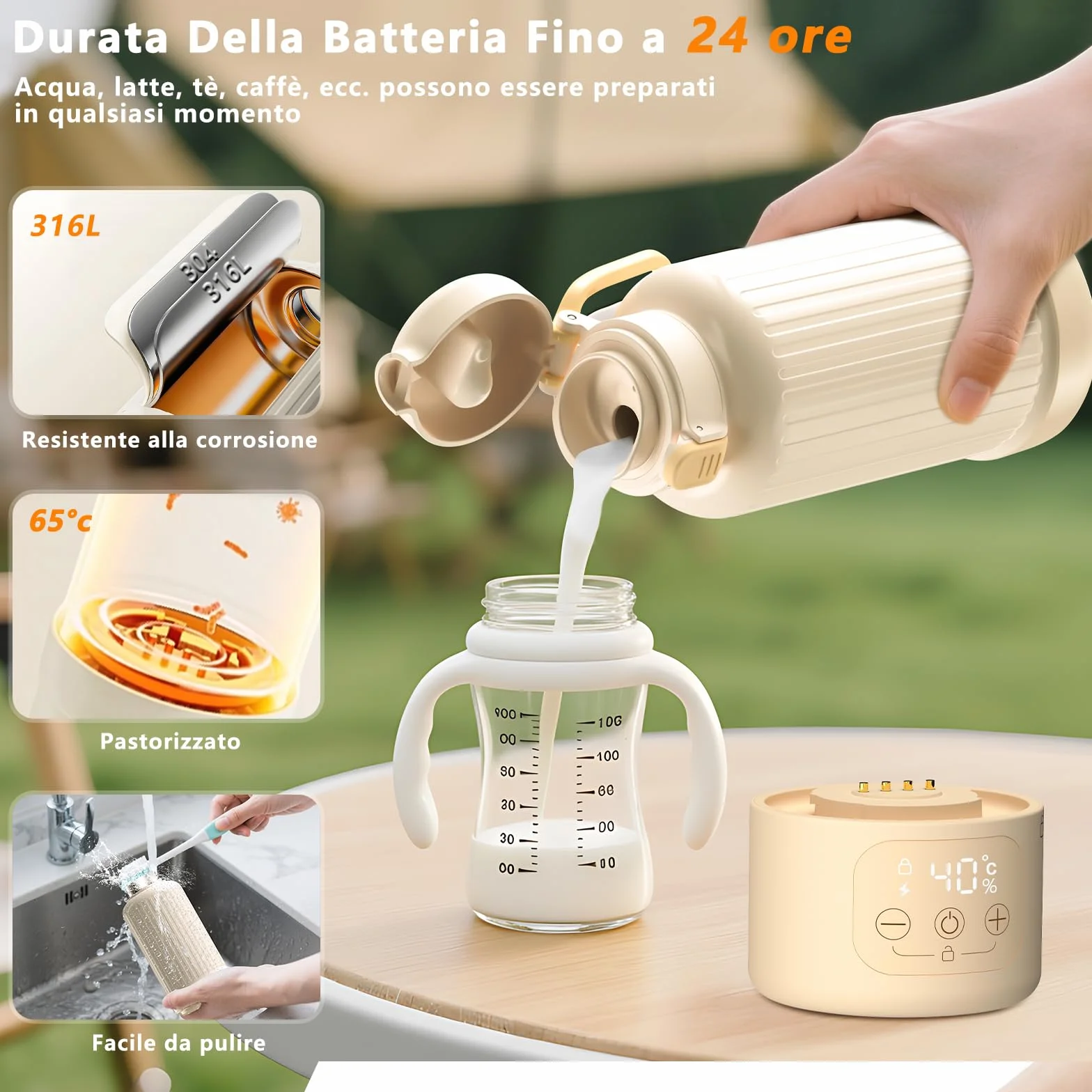 Scaldabiberon Portatile Senza Fili, Grande Capacità di 500ml Scalda Biberon Neonato Portatile, Riscaldamento Rapido e Lunga Durata della Batteria, Comodo Da Usare Sempre e Ovunque