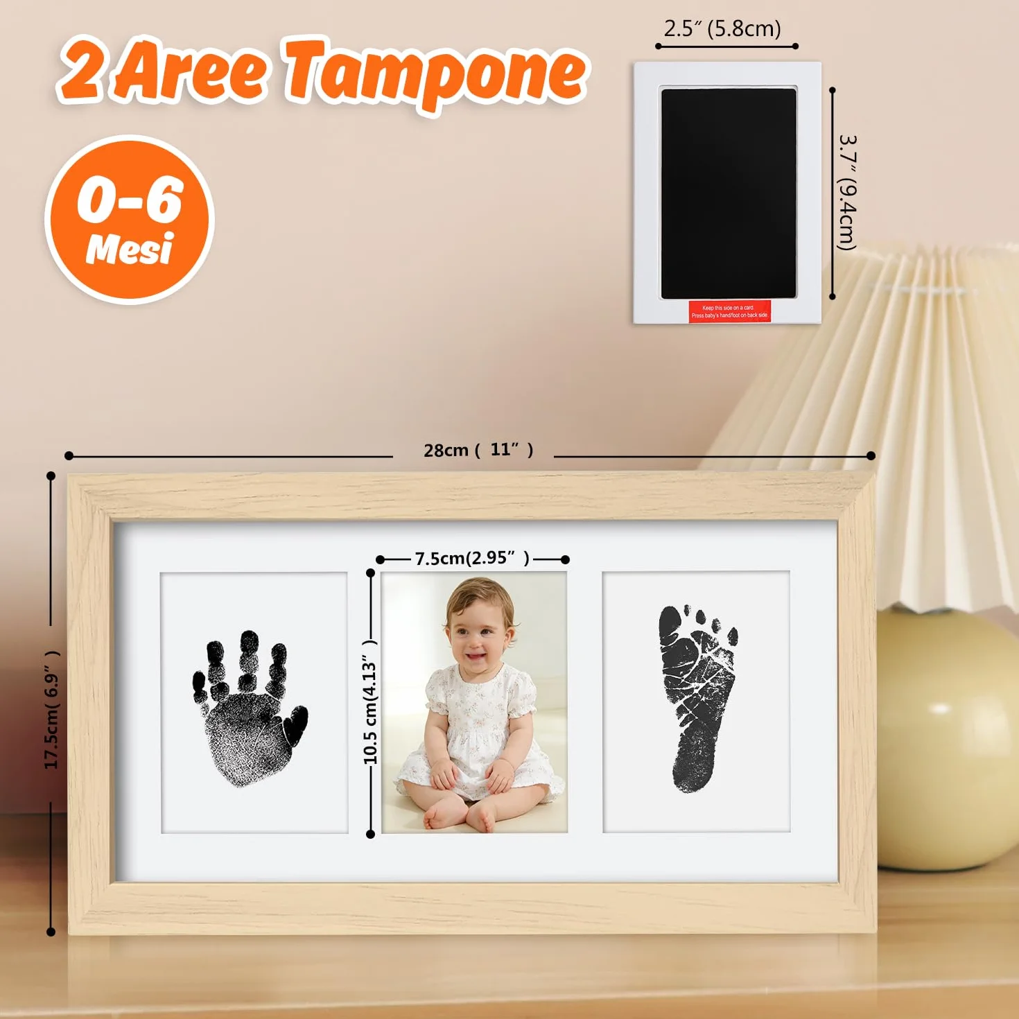 Cornice con Impronta Bimbo, Set Impronte Bimbi con un Touchpad 100% Safe For Baby Senza Inchiostro- un Ricordo per il Bambino-Oak