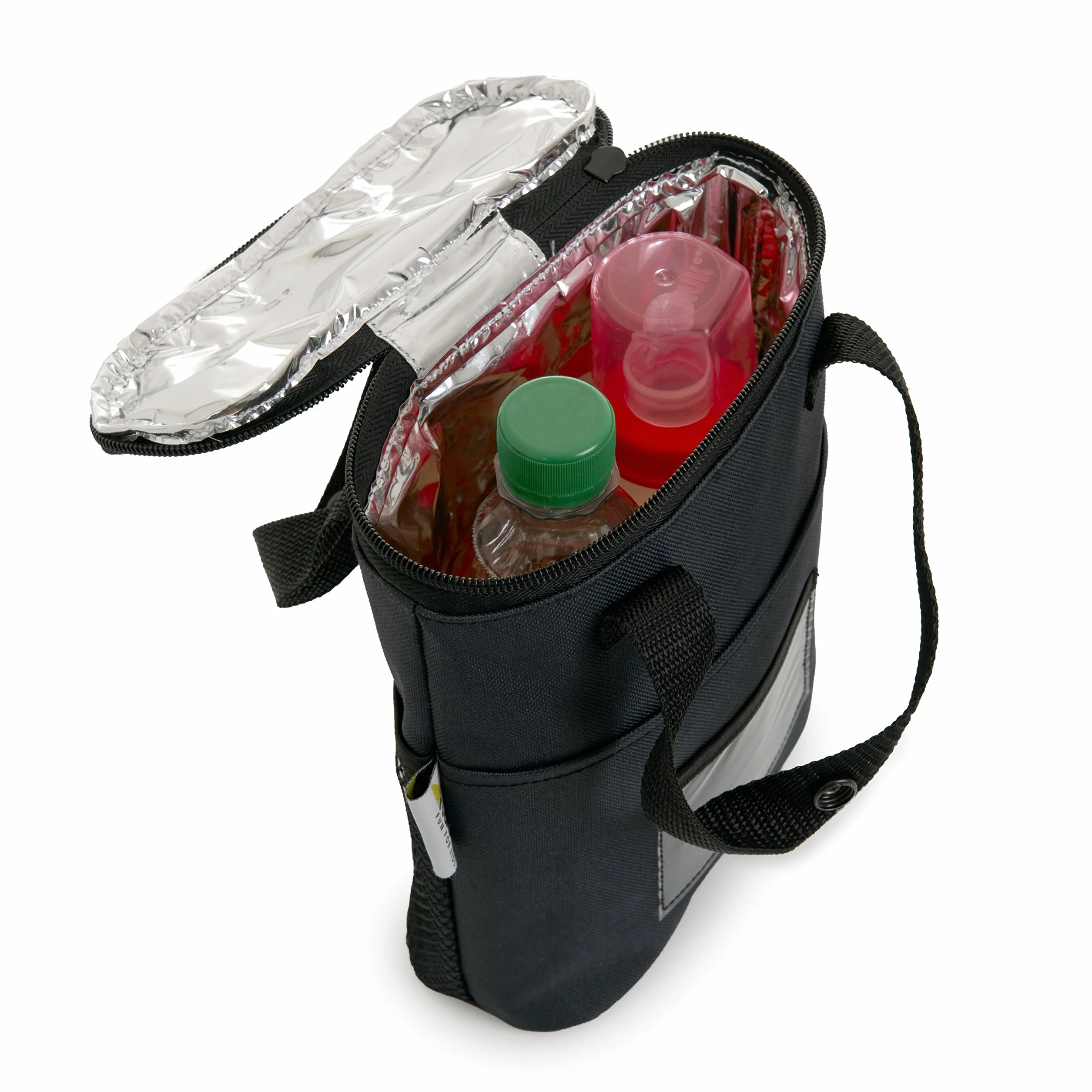 hauck Refresh Me 2, Nero - Borsa Termica Biberon e Bottiglie, Custodia Doppia 10 x 19 x 23 cm, Isolata per Caldo e Freddo, con Tasca Rete e Gancio per Passeggino, Accessorio Neonato da Viaggio