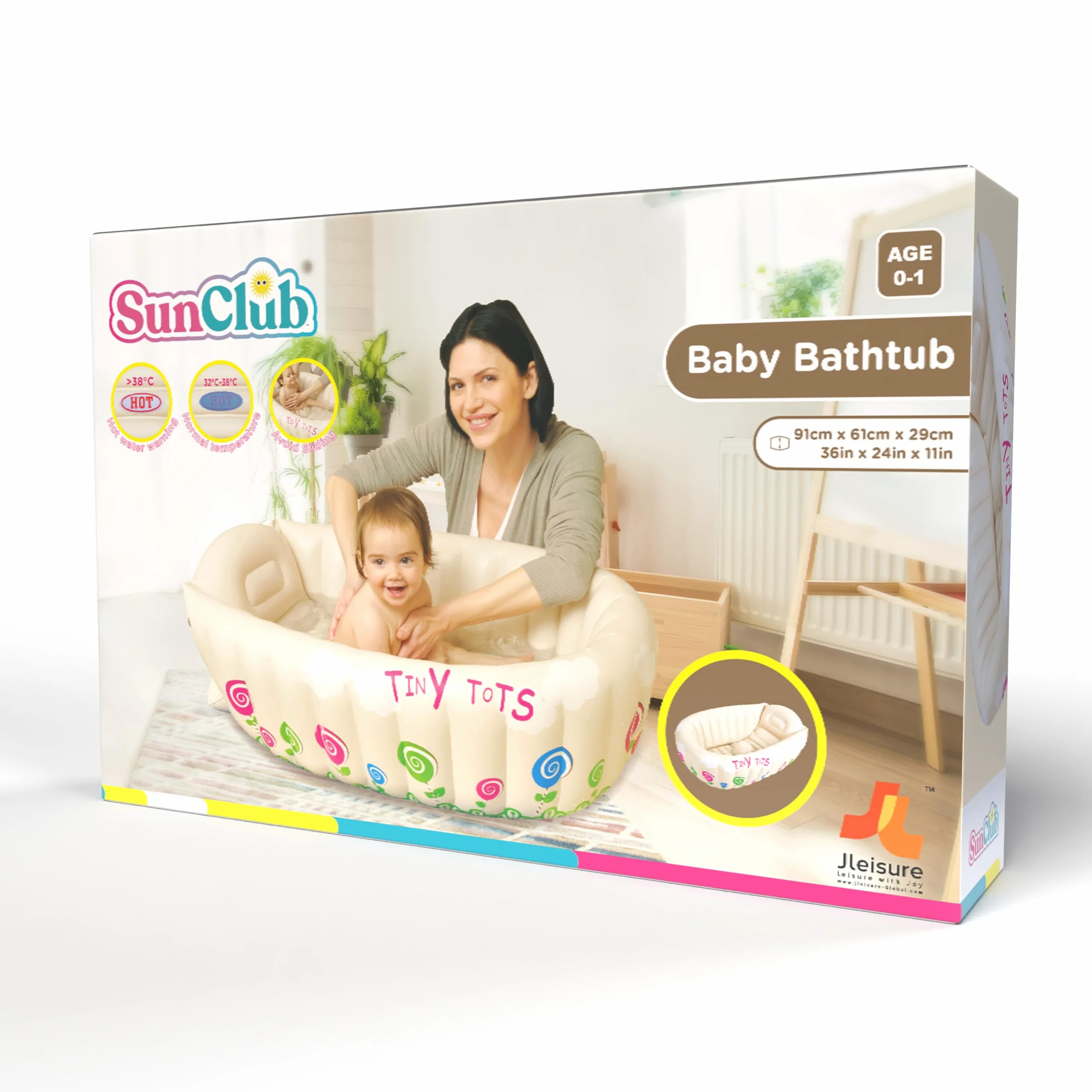 SUN CLUB AVENLI 17118 Tiny Tods Bagnetto Gonfiabile, Beige, 91 x 61 x 29 cm