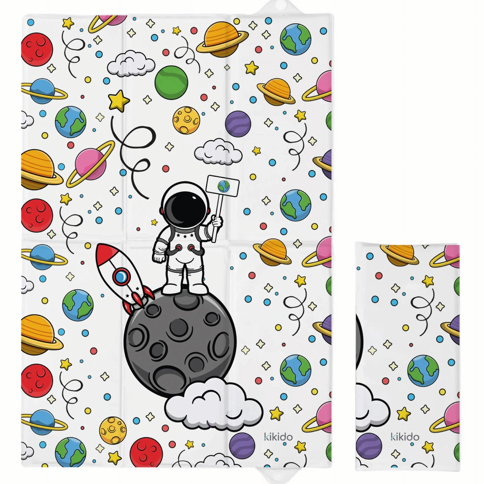 Kikido Materassino Fasciatoio Portatile Neonato 40x60 cm - Astronauta - Cuscino Fasciatoio Morbido, Pieghevole e Impermeabile 60x40 - Materassino Da Viaggio per Cambio Pannolino