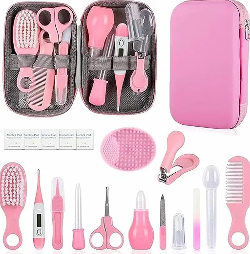 Kit per la cura della cura del bambino e la cura della casa, set di 12 pezzi, con spazzola per capelli, pettine, tagliaunghie e altro ancora, per neonati e bambini (rosa)