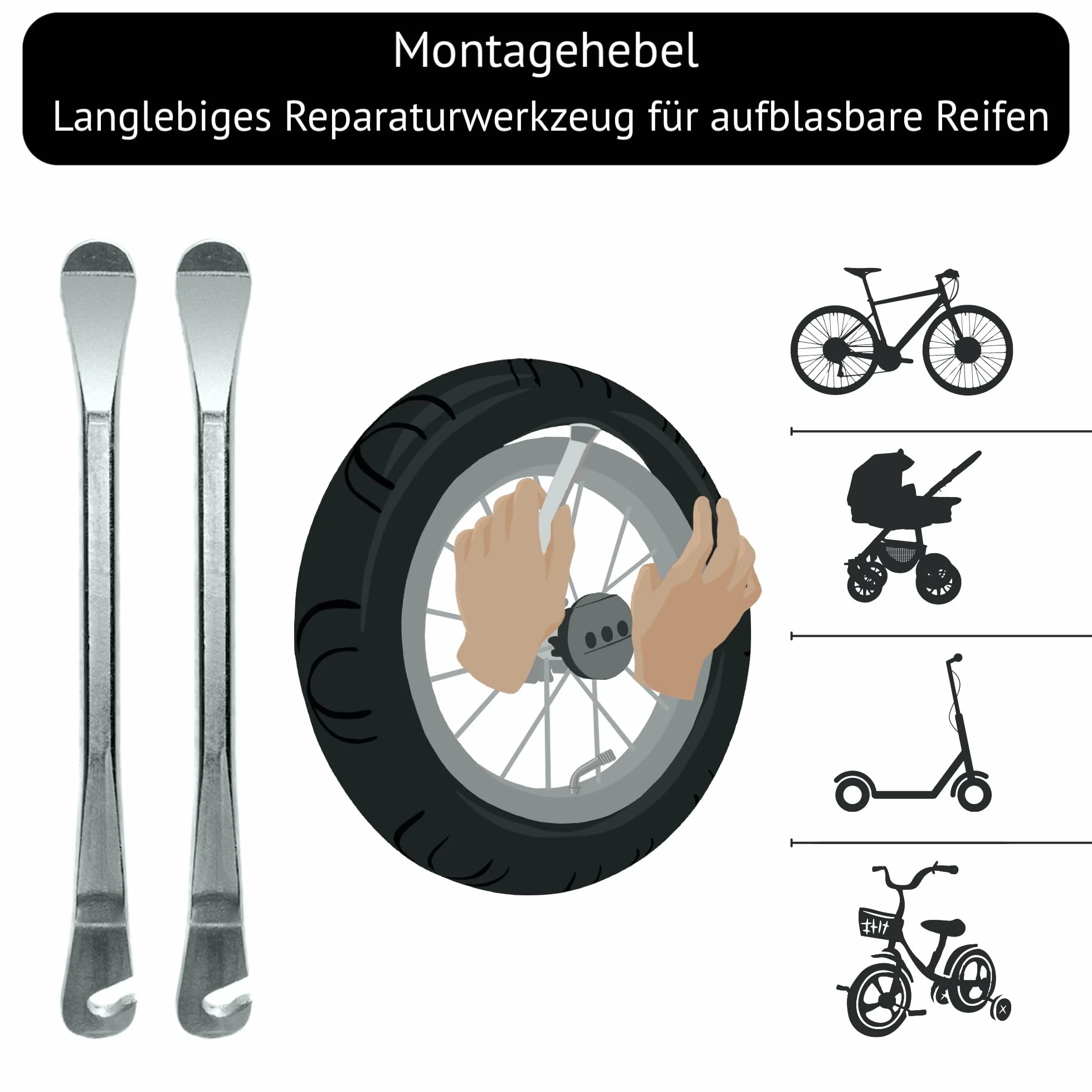 14 x 1 3/8 x 1 5/8 (44-288) camera passeggino 14" con valvola dritta e leve di montaggio | Confezione 2 pz | Compatibile con ruote monopattino, passeggino, triciclo, bici senza pedali e rimorchio
