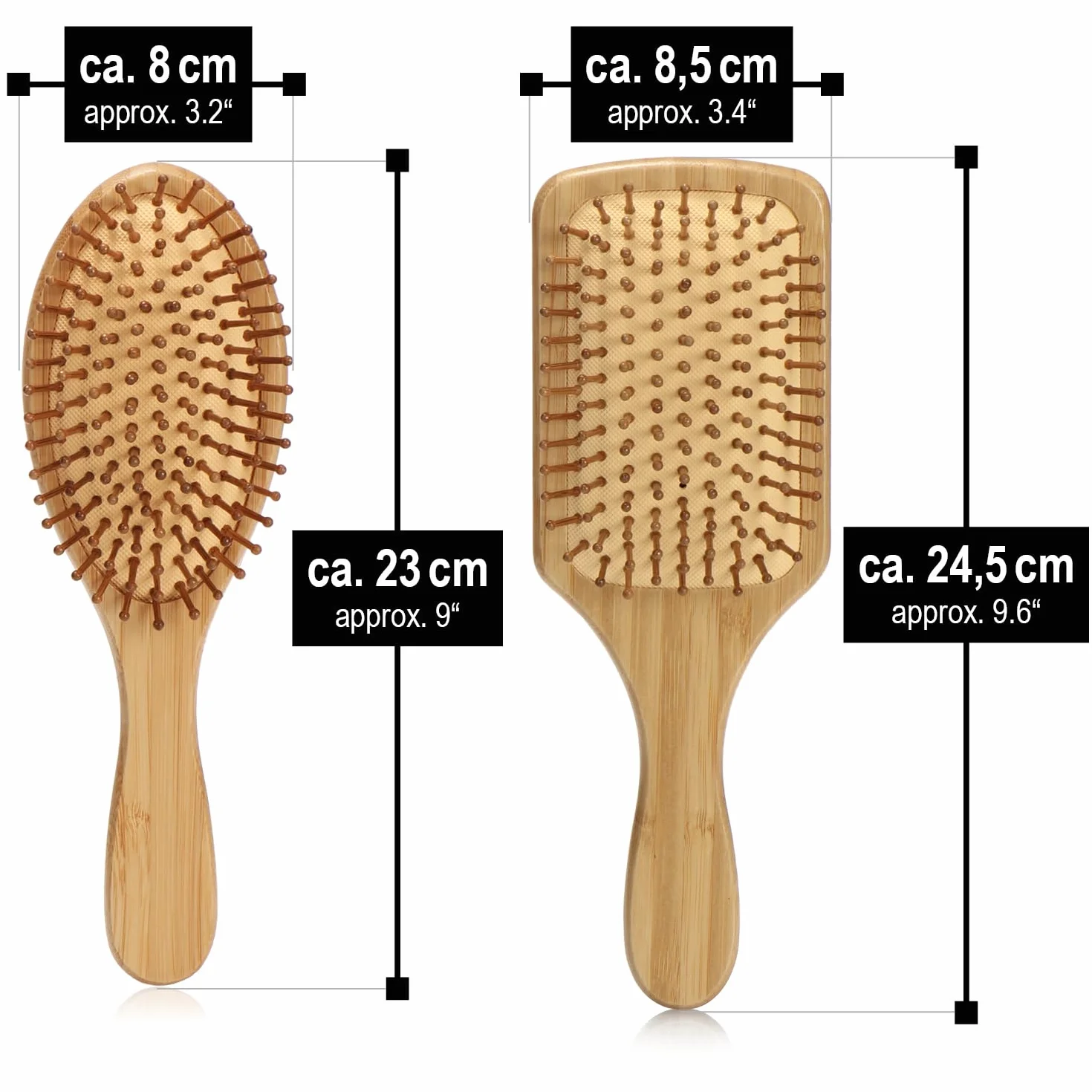 Set da 2 spazzole in bambù con setole naturali – Spazzole paddle ecologiche per donna, uomo e bambino – Massaggio alla cute per capelli sani