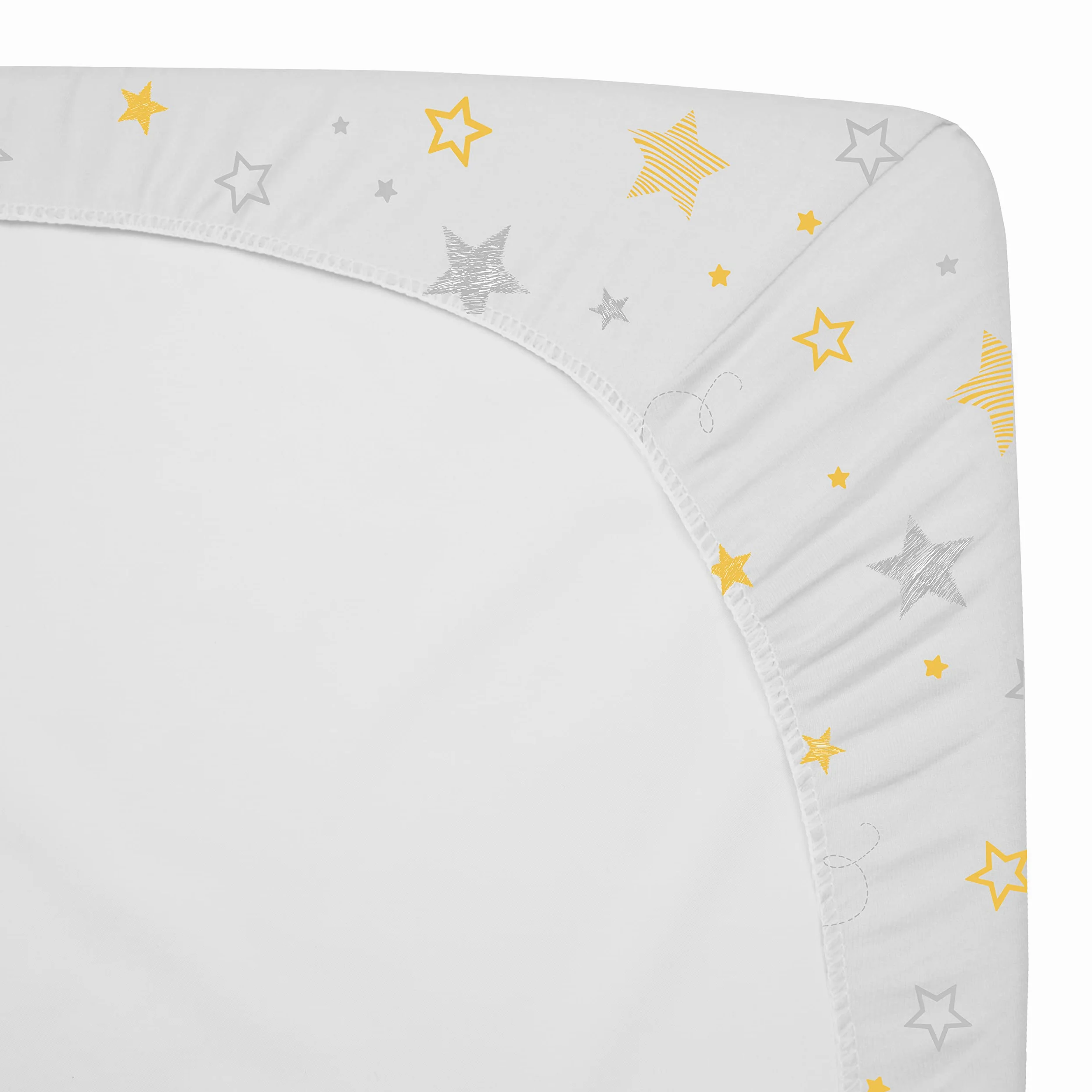 American Baby Company Confezione da 2 lenzuola con angoli in 100% cotone naturale per mini culla, 96,5 x 61 cm, morbide e traspiranti, per materassi Pack N Play, giallo stella/giallo, per ragazzi e