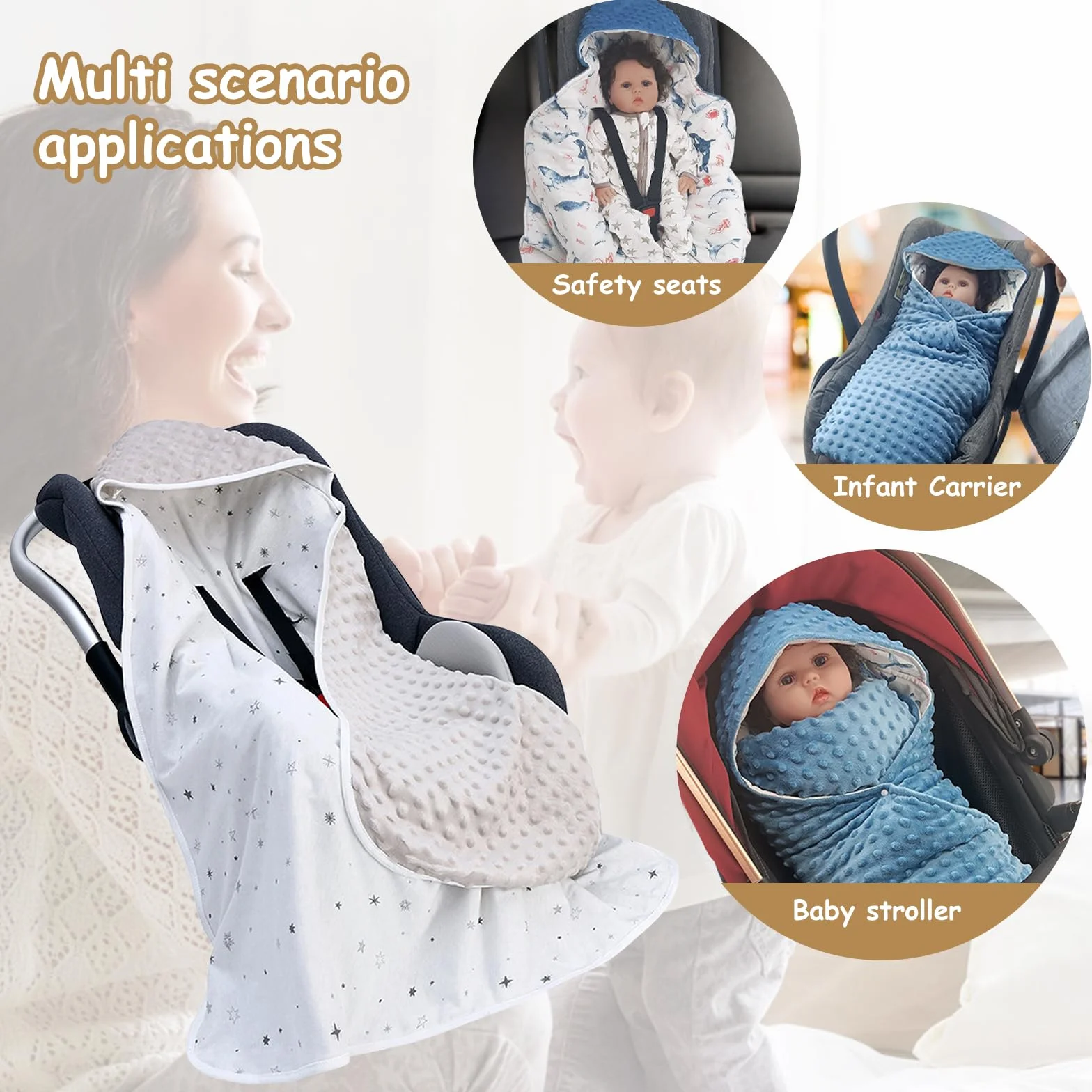 Coperta per Bebè Seggiolino, 90x90cm Coperta Ovetto Neonato, Universale Coperta Passeggino, Coperta per Ovetto, Copertina Neonato, Coperta per Passeggino per Seggiolino, Passeggino