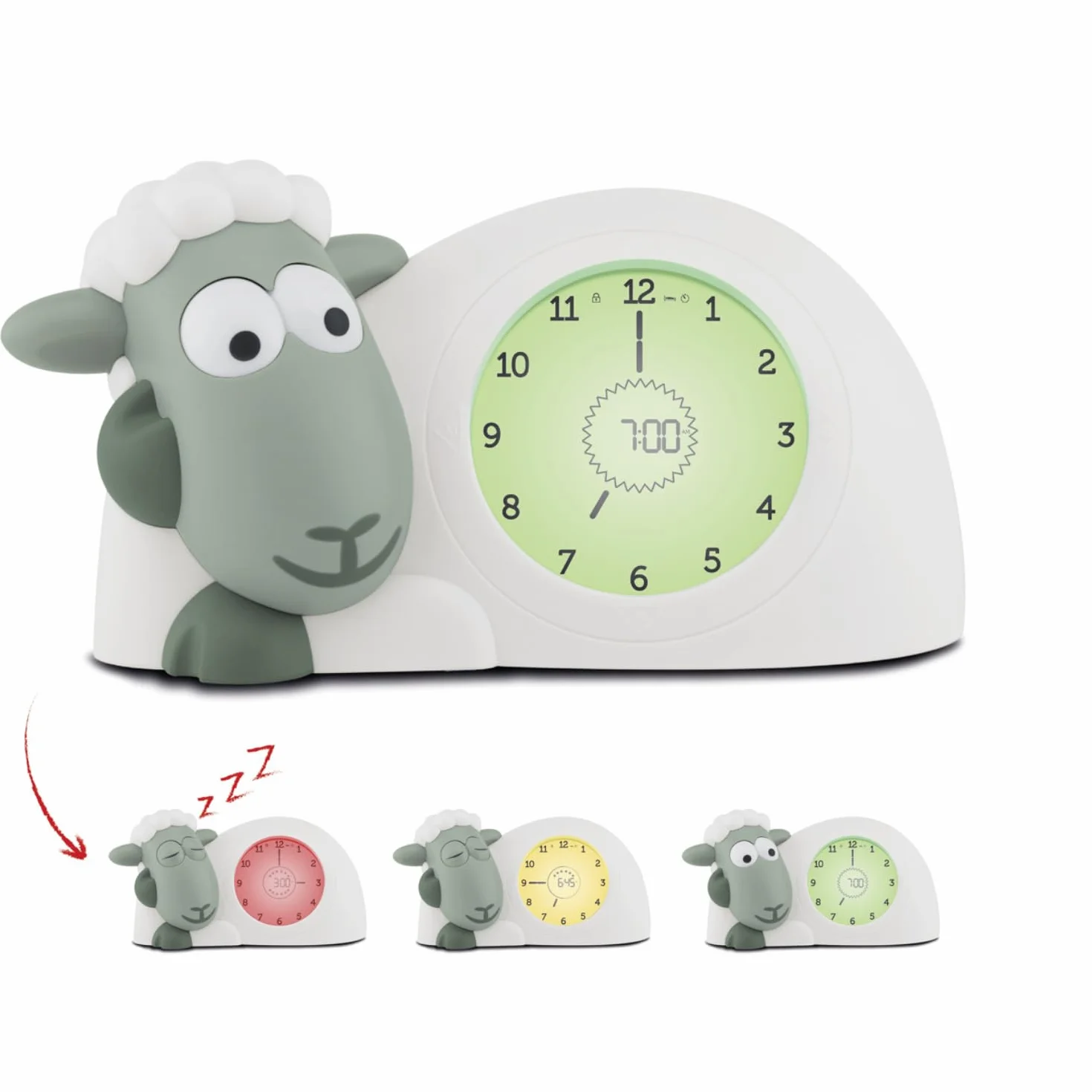 ZAZU Orologio Sam The Lamb – Orologio da letto e luce notturna per bambini | Insegna al tuo bambino con indicatori visivi quando svegliarsi | Luminosità regolabile | Spegnimento automatico (Sage)