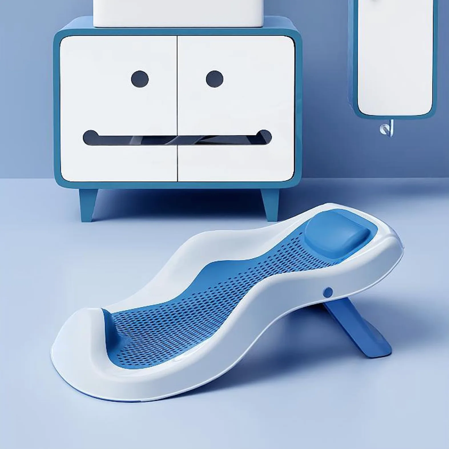 Supporto per Bagnetto Pieghevole Bagnetto Pieghevole Staffa di Supporto Sdraiata Seggiolino Ergonomico Antiscivolo per Neonati (Blu)