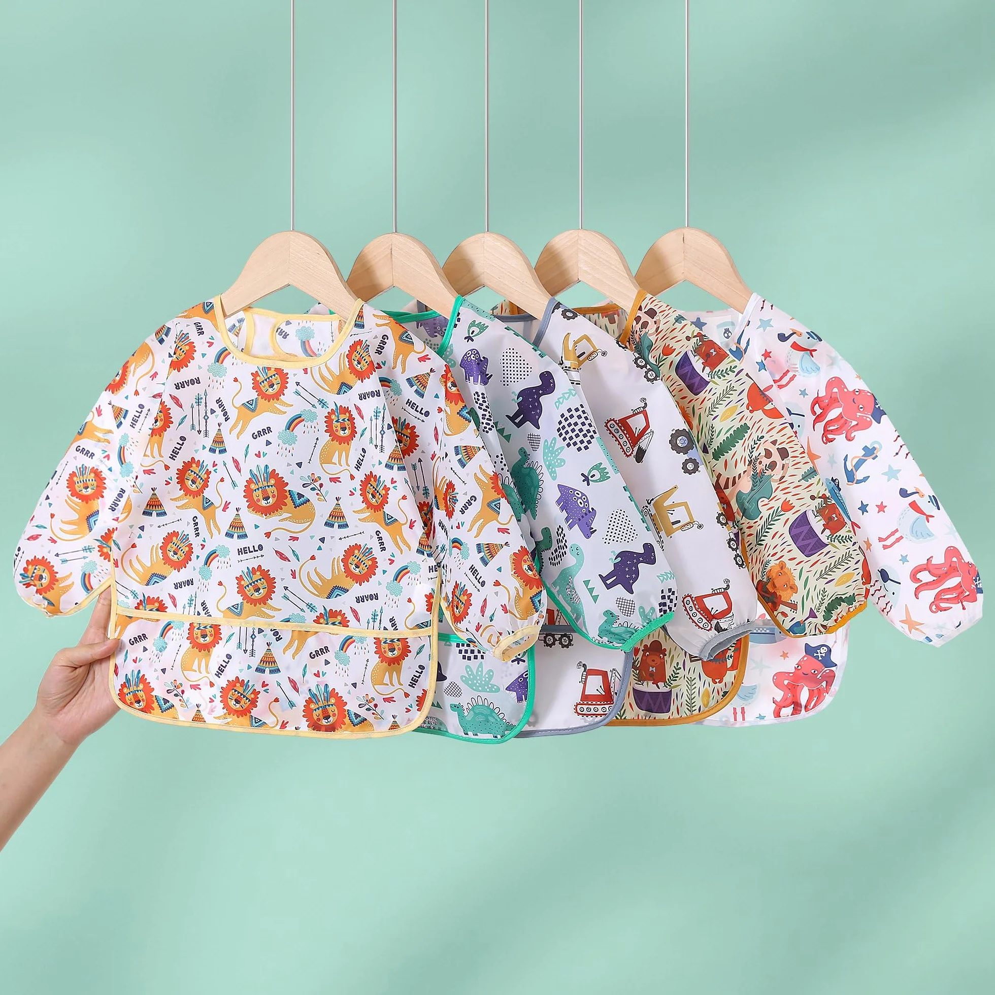 Bambini Bavaglino a Manica Lunga 5 Pezzi Impermeabile Lavabile Grembiule per 3-30 Mesi