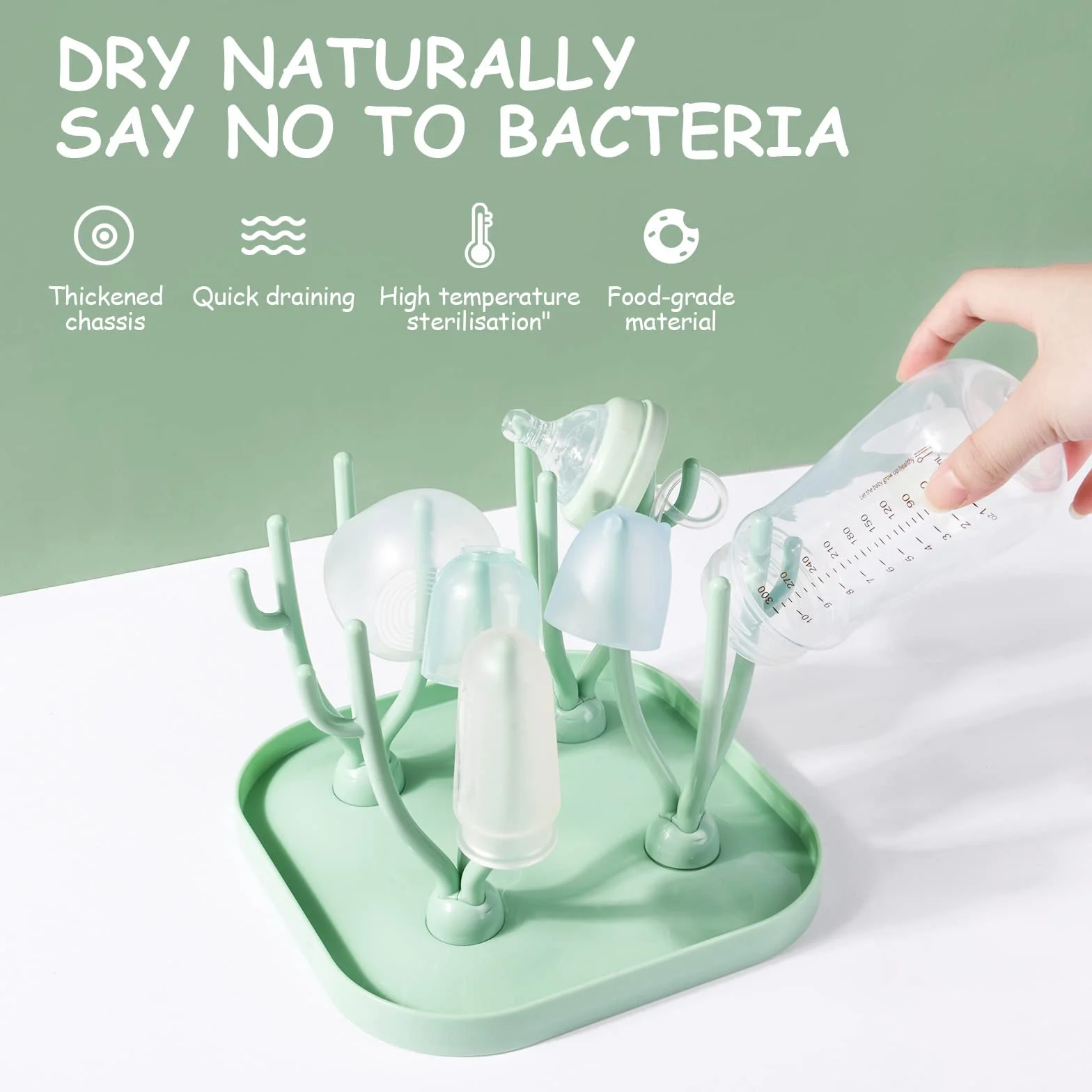 Vicloon Bottiglia Stendino, Rastrelliere Asciuga Biberon con Puntoni Rimovibili, in Materiale PP Sicuro, Senza BPA, Stendino per Biberon, Bambino Piatti, Capezzoli e Tazze, Verde