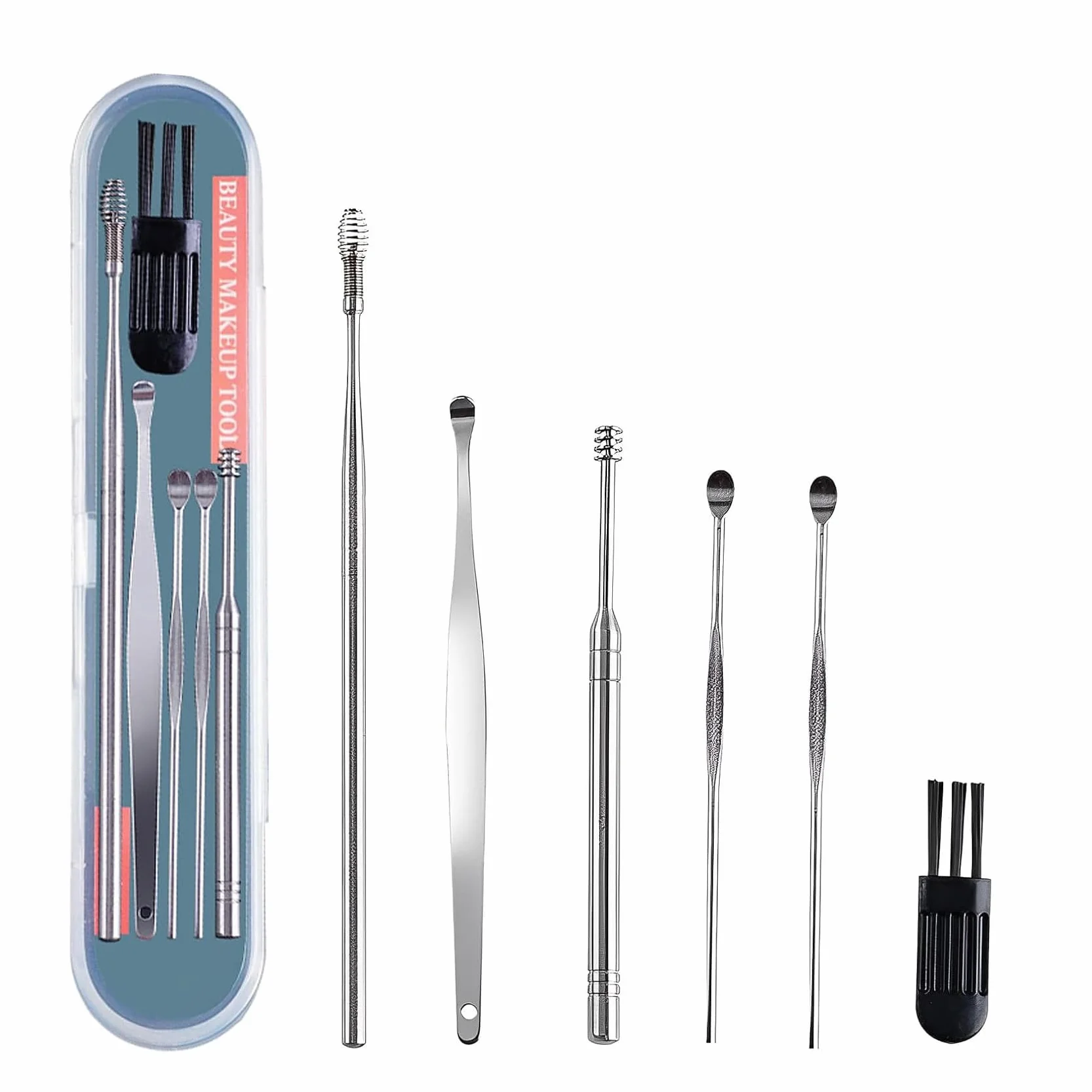 Pulisci Orecchie, 6 Pezzi Kit Pulizia Orecchio, Strumenti per Pulizia dell’Orecchio in Acciaio Inox, Pulisci Orecchie Cerume