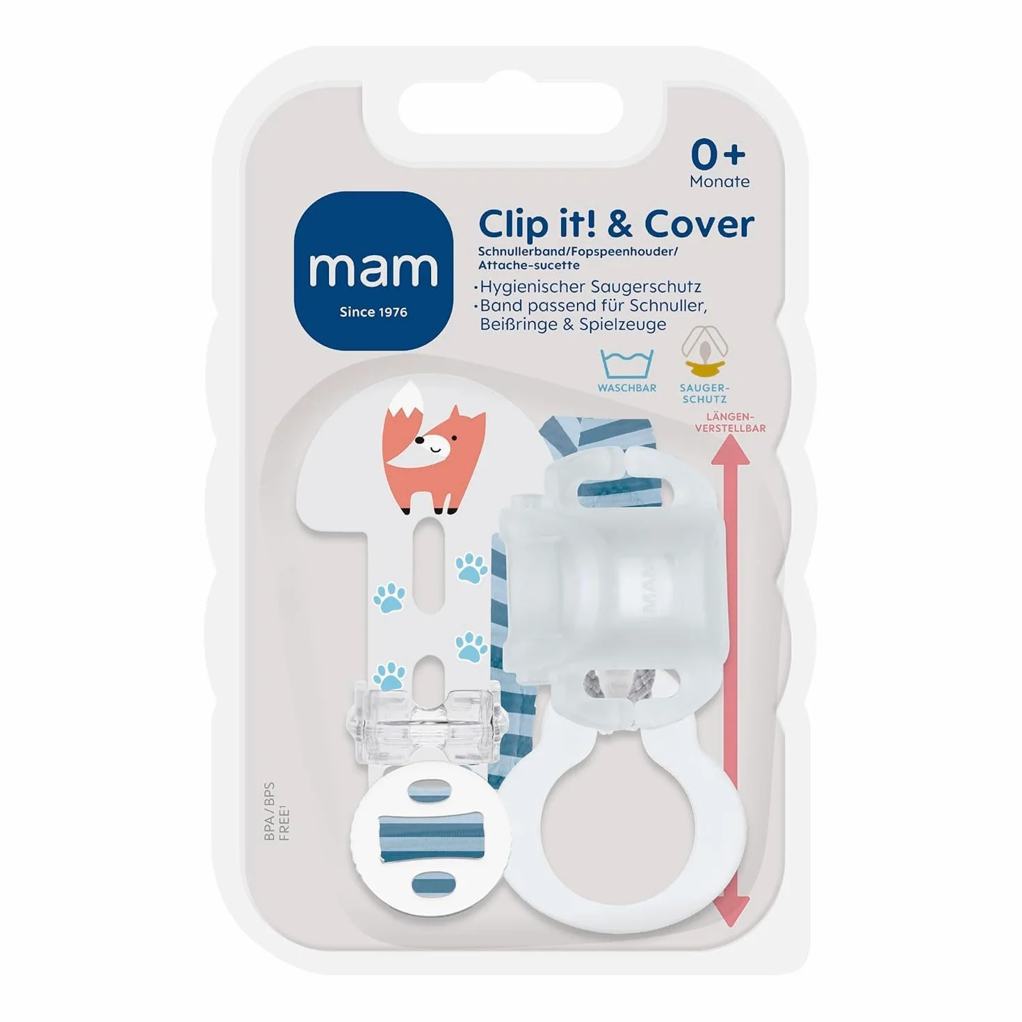 MAM Clip it ! Fashion & Cover - Catenella portaciuccio con tettarella // Set da 2 pezzi // lunghezza regolabile, lavabile